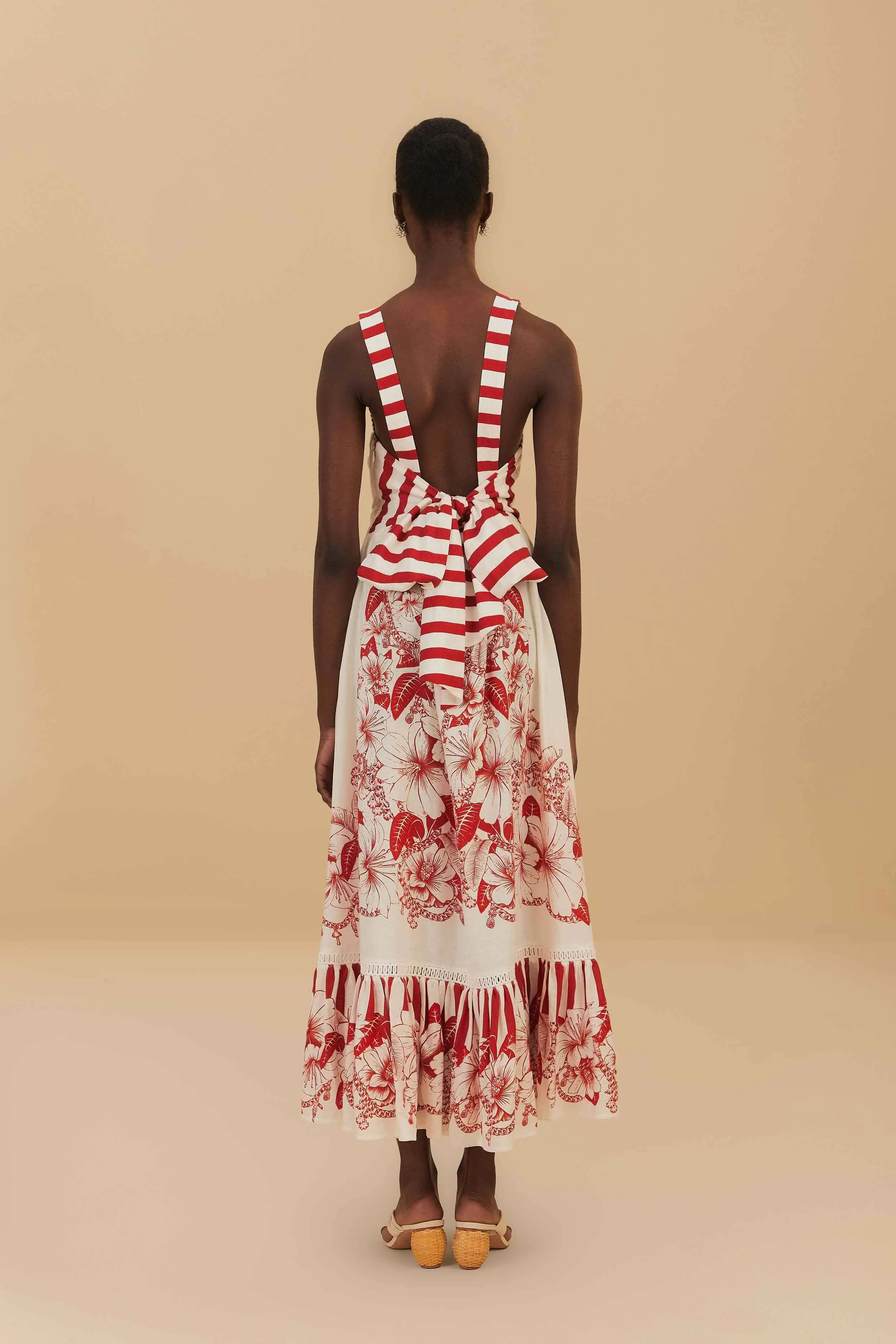 Denim Soft Off-White Floral Chains Maxi Dress