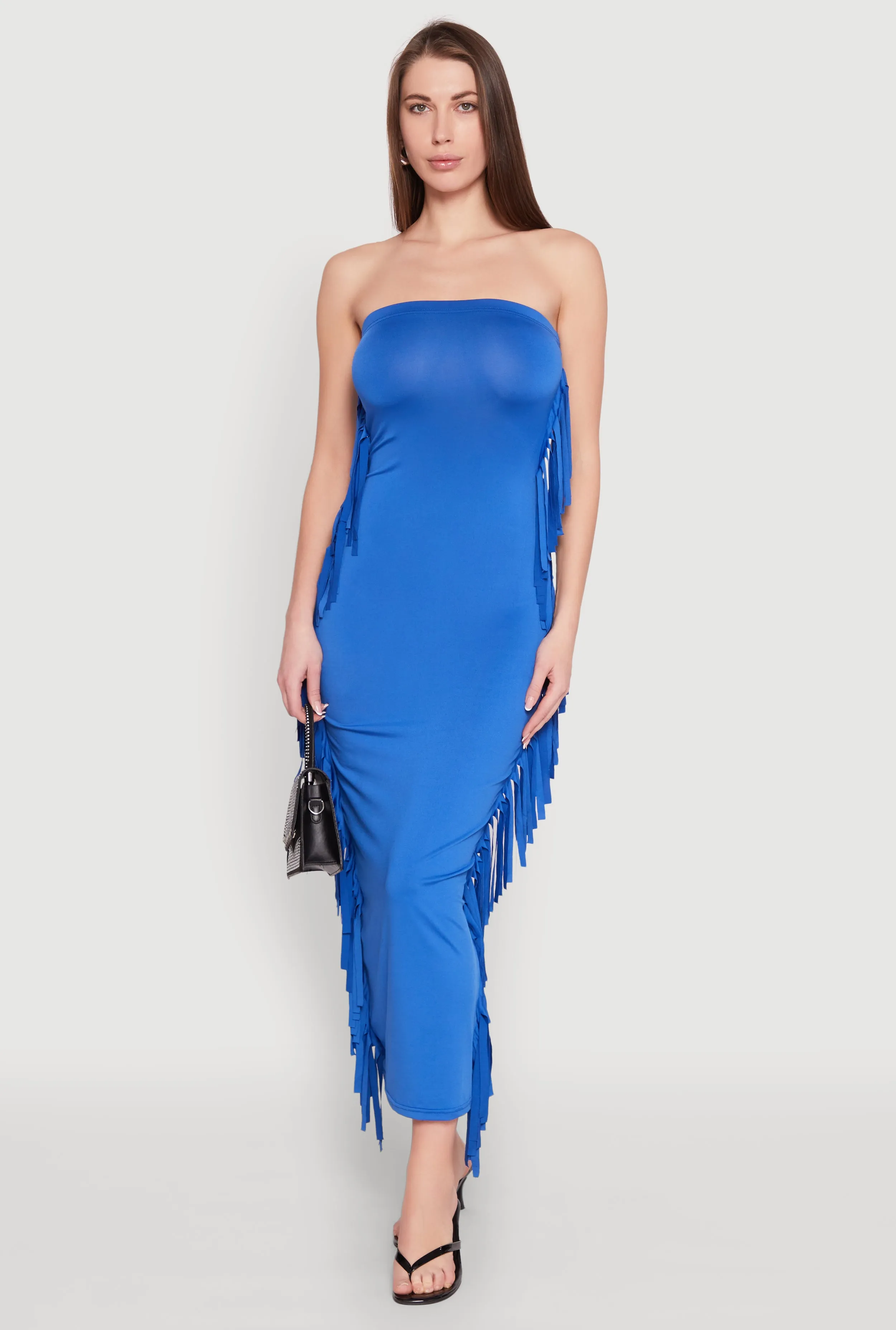 Global Soul Gray Mist Side Fringe Maxi Tube Dress