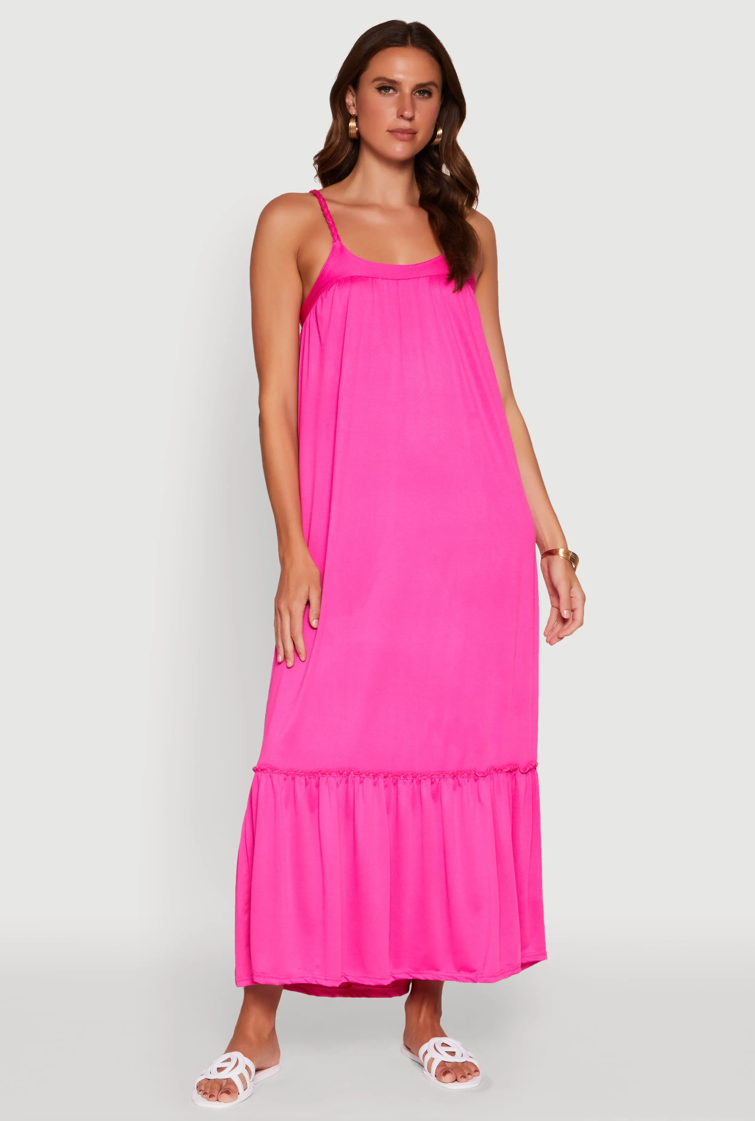 Elegant Braided Sleeve Tiered Maxi Dress Flower Lane Window Glow