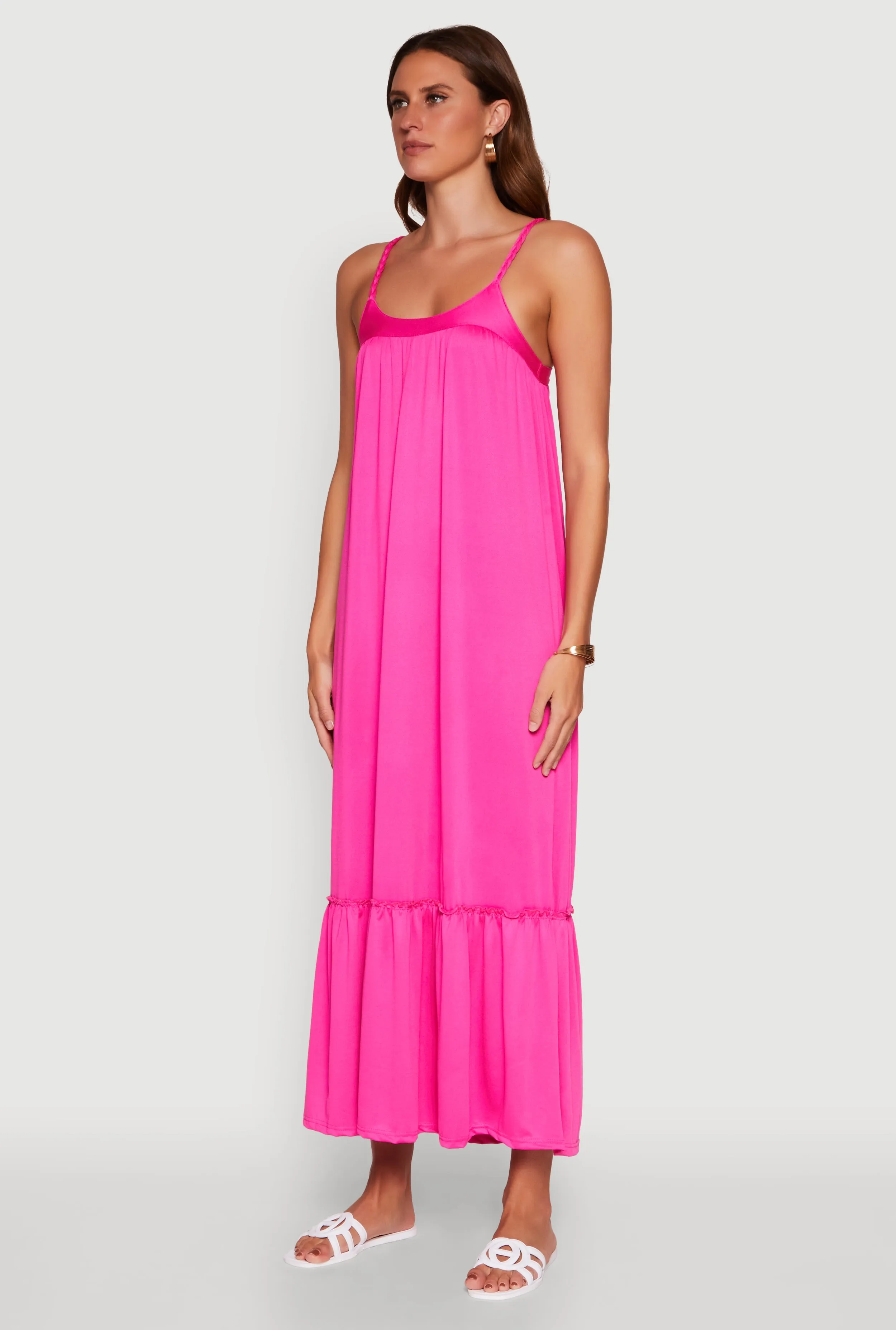 Ice Bloom Elegant Braided Sleeve Tiered Maxi Dress