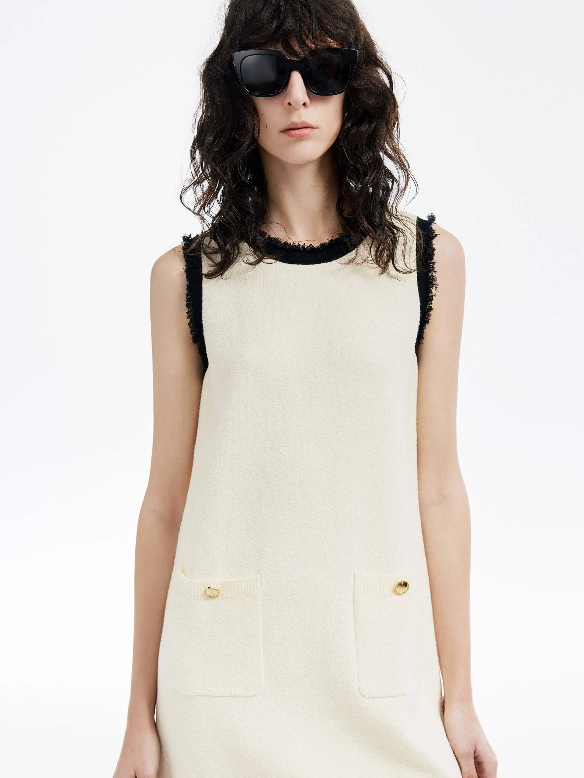 Street Pop Flexible Knit Structure Sleeveless Contrast Mini Dress