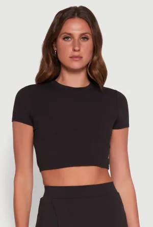 Cut Out Back Crew Neck Crop Top Vintage Wash Comfy Layer