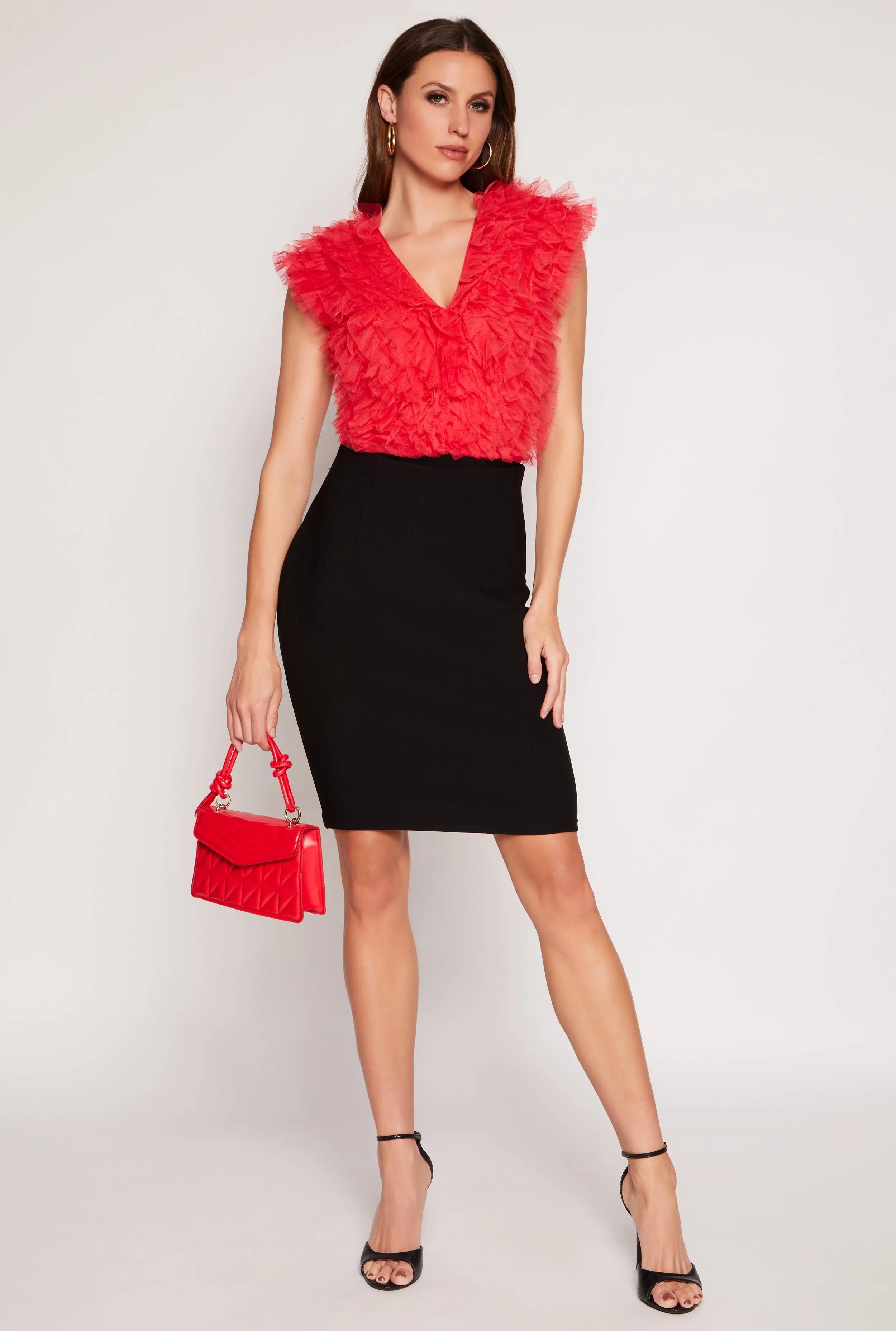 Sporty Charming Street Home Ruffled Tulle Bodysuit