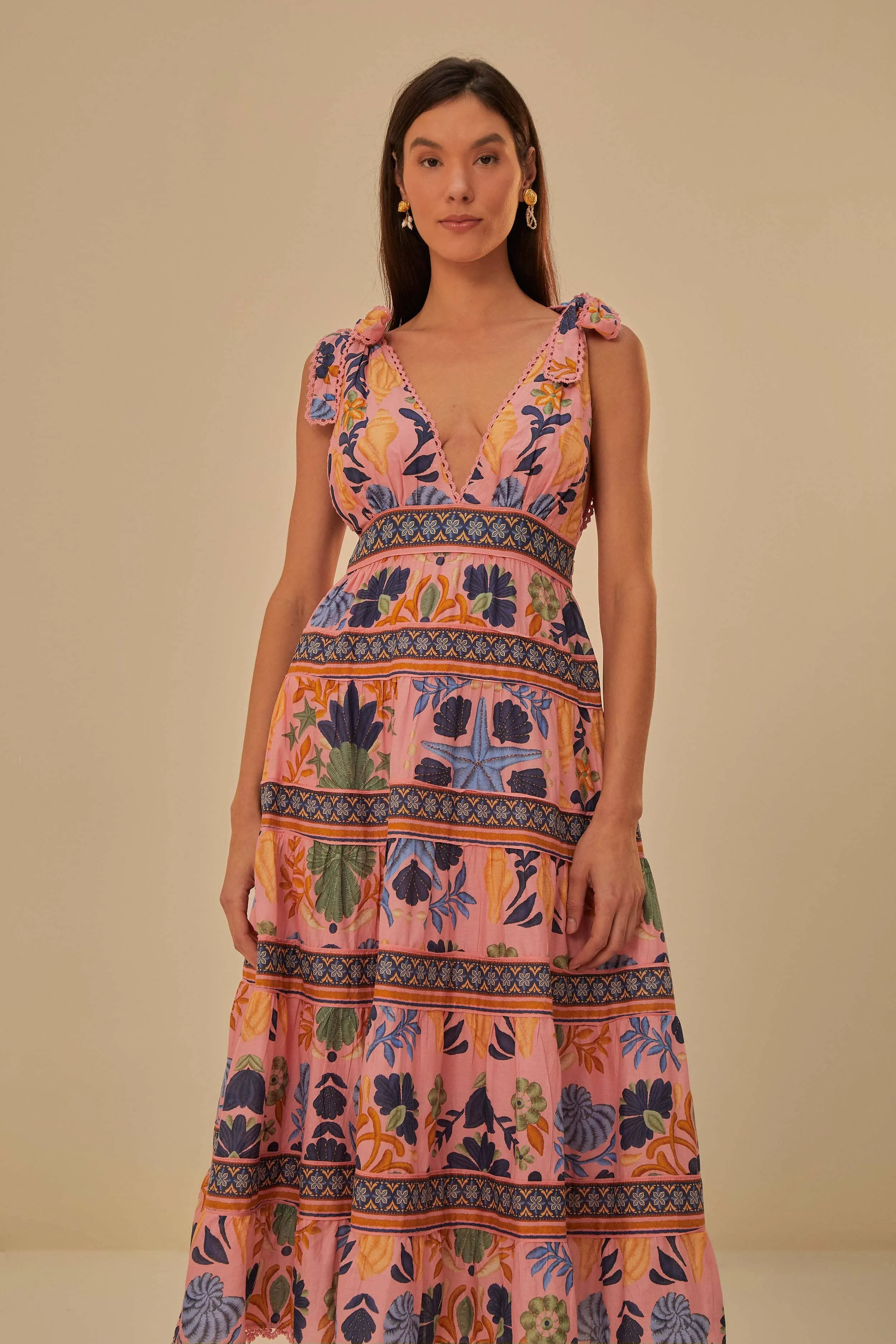 Sophisticated Wardrobe Versatile Silhouettes Pink Seashell Tapestry Midi Dress