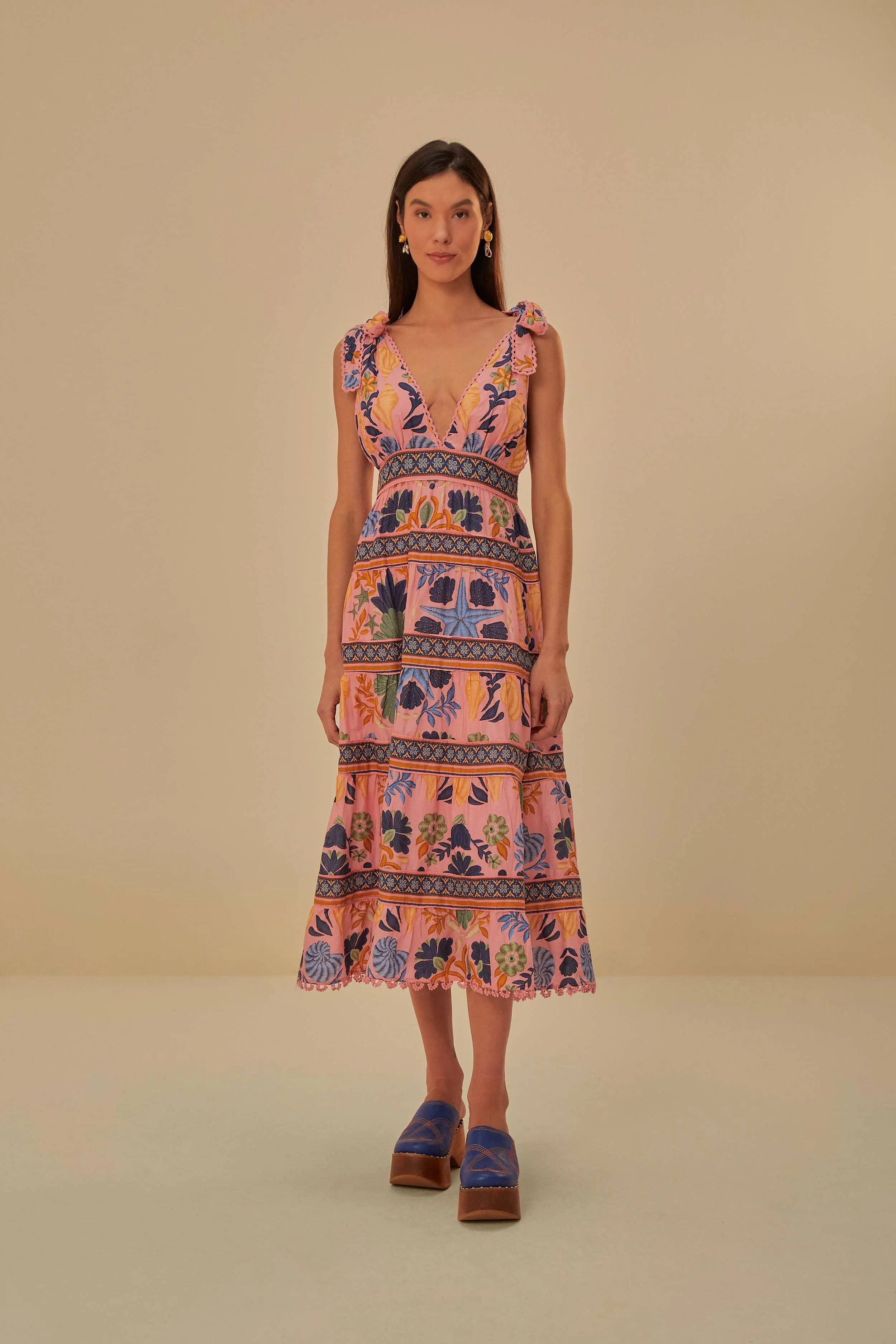 Pink Seashell Tapestry Midi Dress Comfortable formal midi
