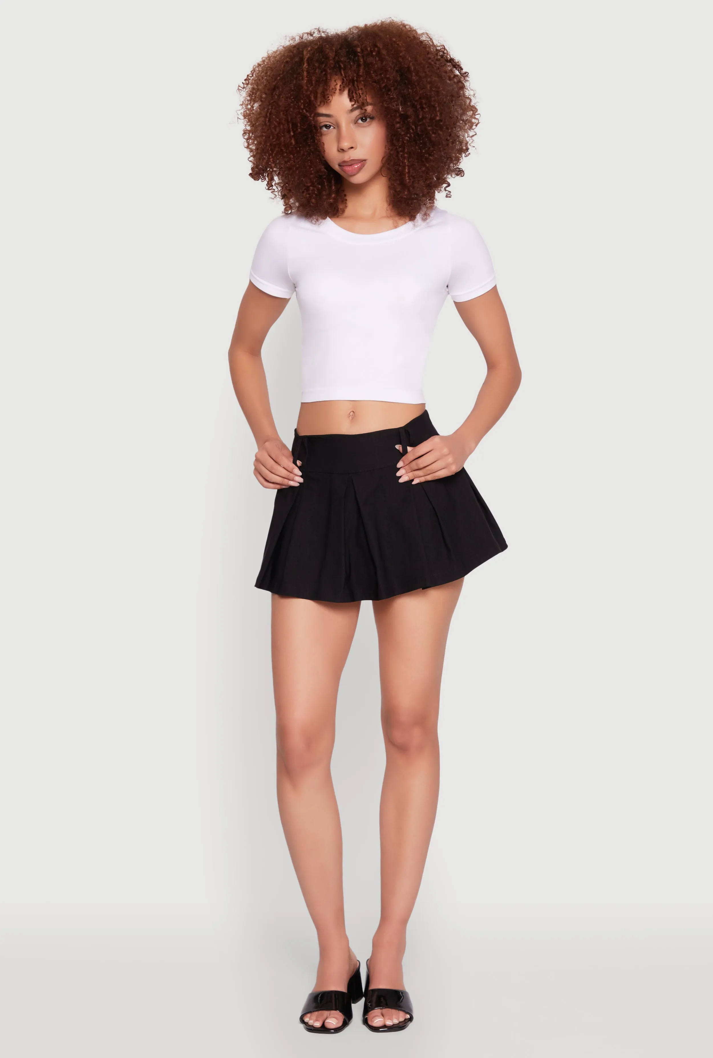 Smocked Waist Pleated Skort Fold Over Detail Hand Stitched
