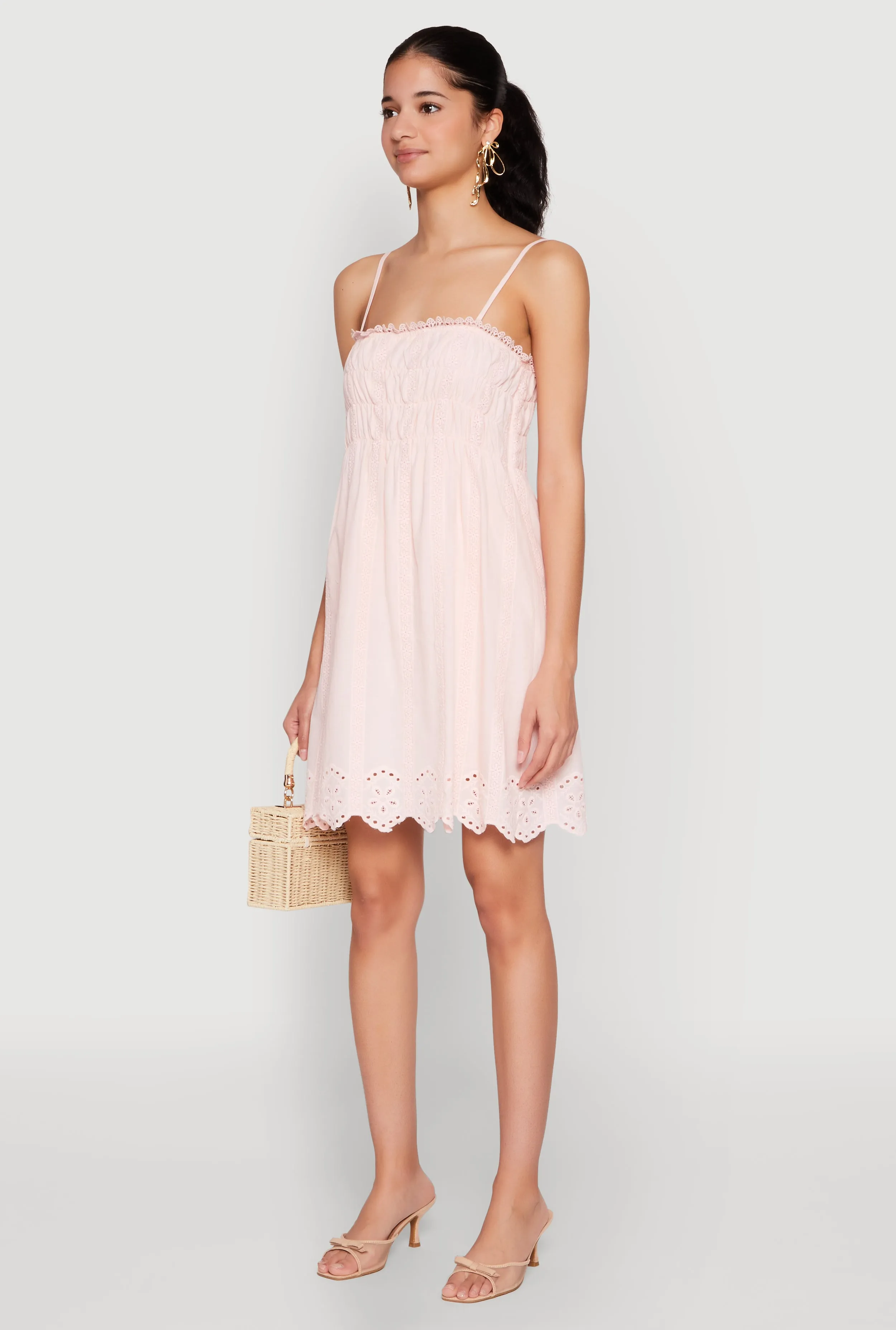 Haute Monde Floral Crochet Detail Mini Dress Modest Coverage Cut Vibrant Fashion Look