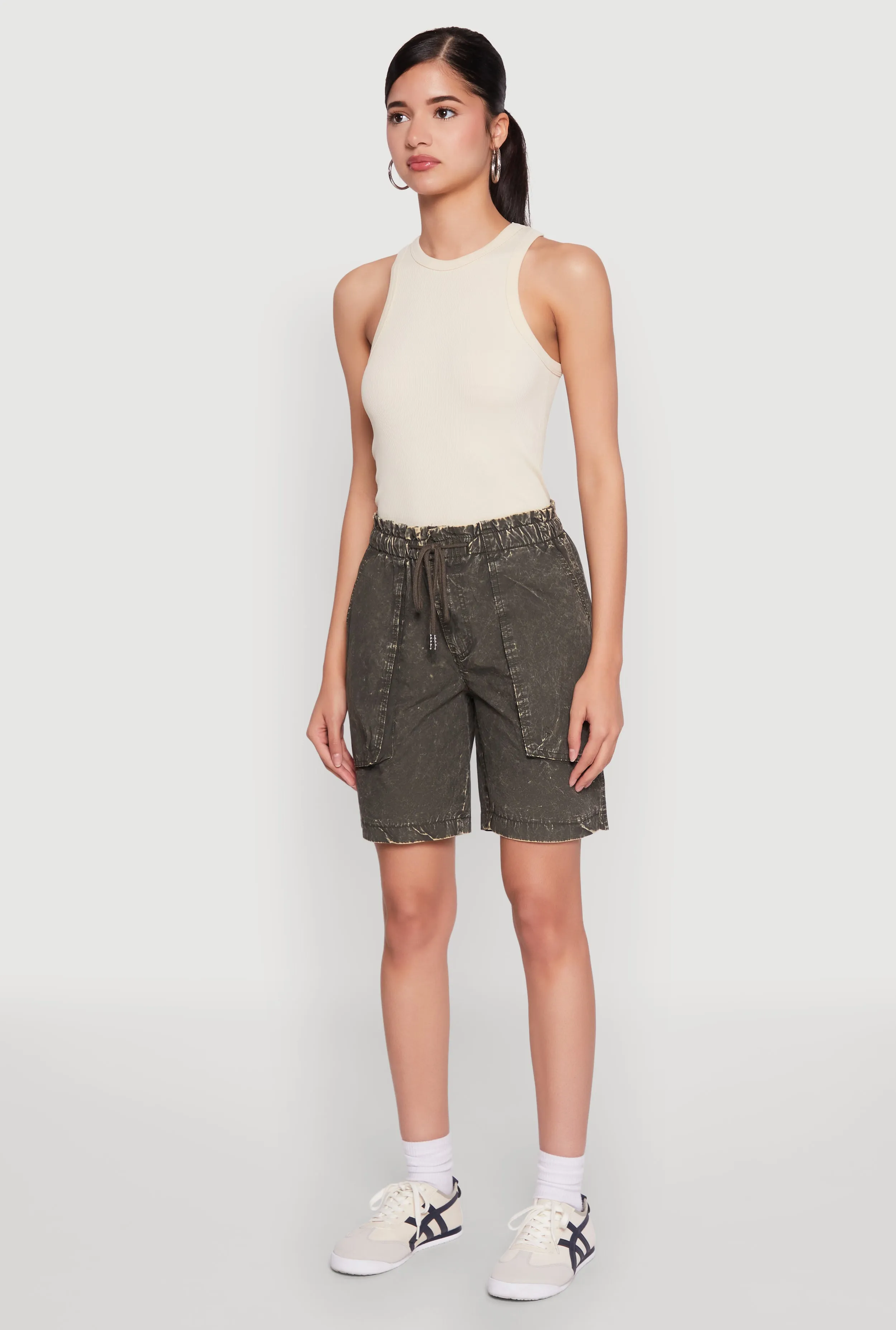 shorts set Flexible Waistline Poplin Drawstring Bermuda Shorts