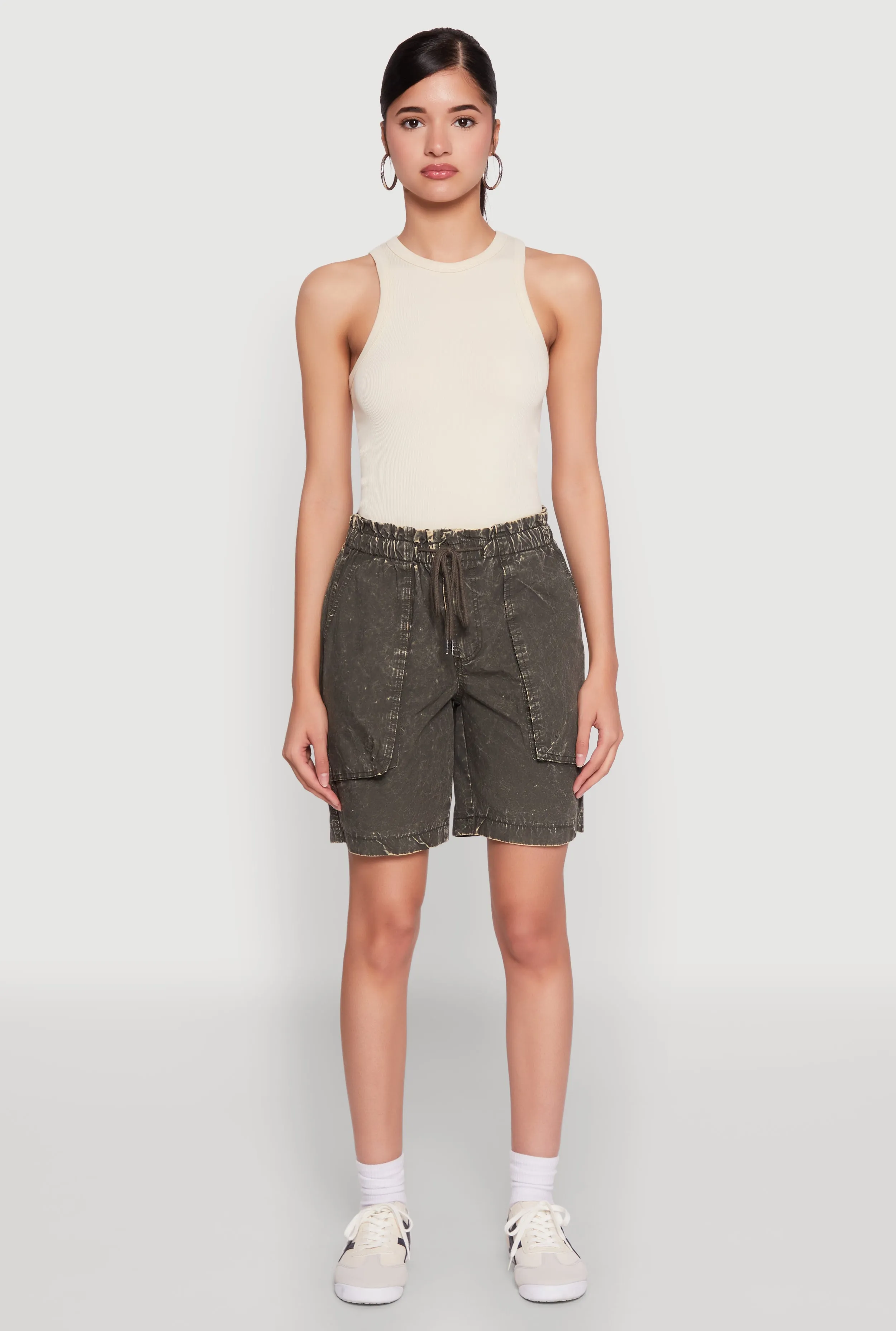 Poplin Drawstring Bermuda Shorts dress shirt camisole