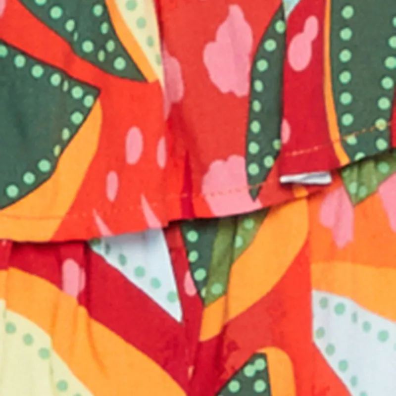 Printed Smock Waist Tiered Skort Casual Outfit