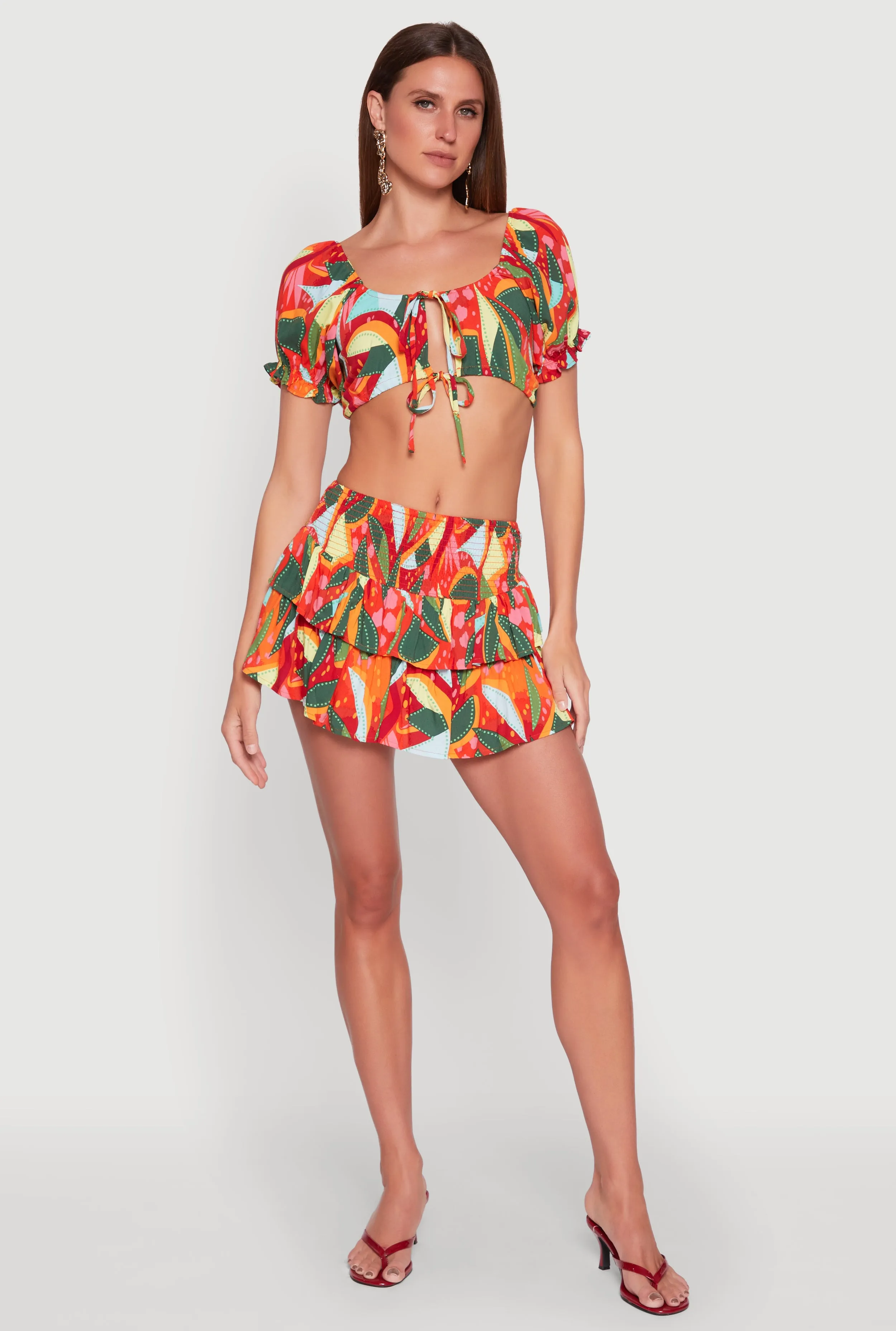 Light Edge Printed Smock Waist Tiered Skort