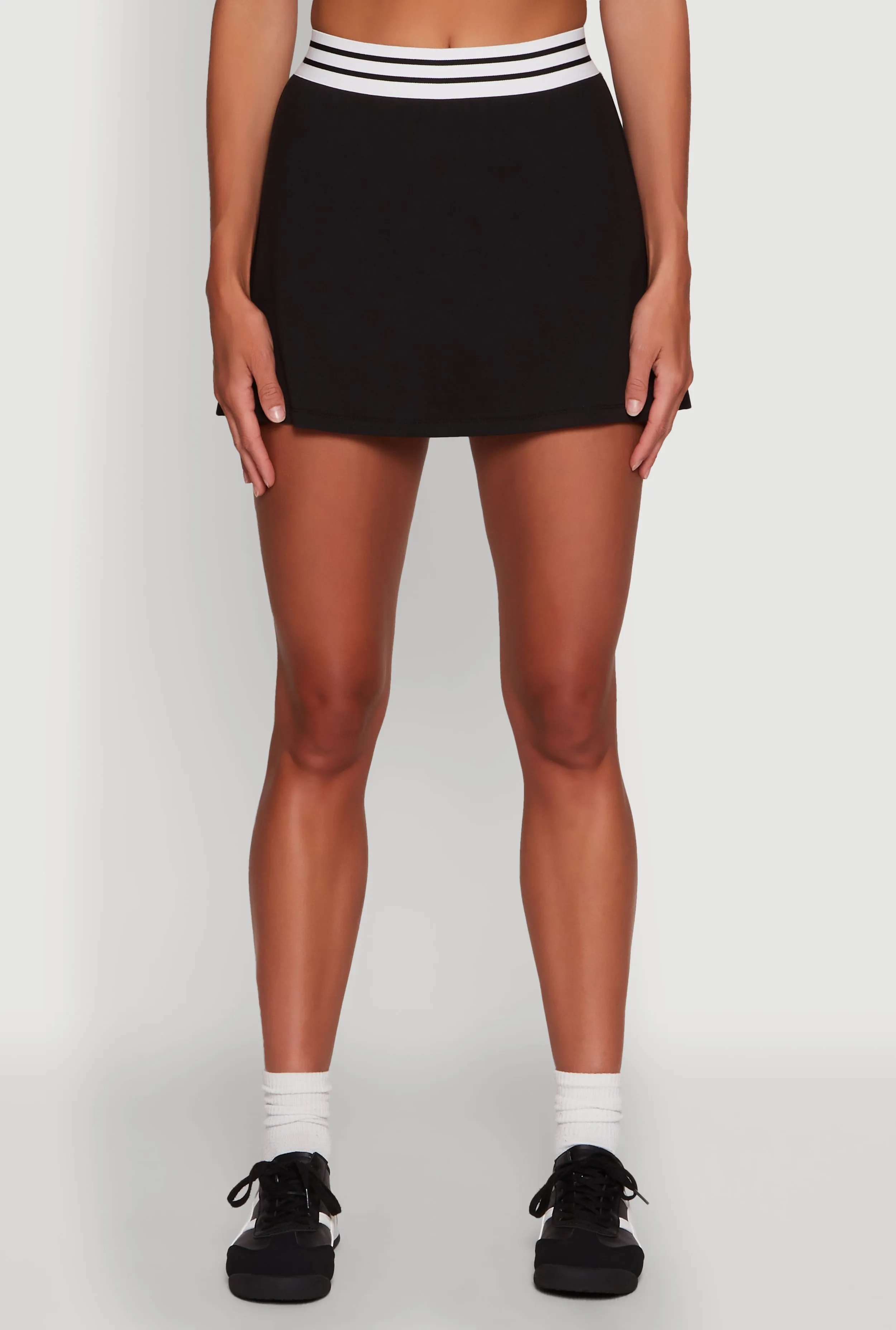 Simple Style Fashion Mood Varsity Stripe Ball Pocket High Waisted Tennis Skirt