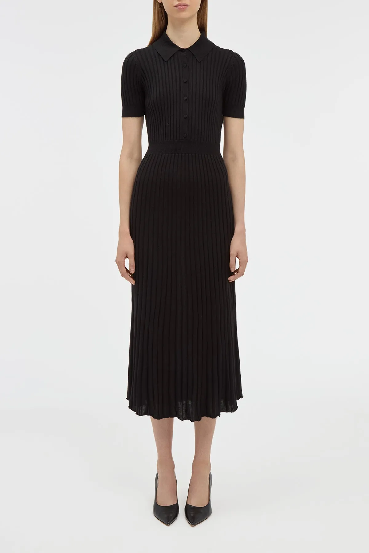 Conscious Fit Shimmer Core Amor Knit Midi Dress in Black Cashmere Silk