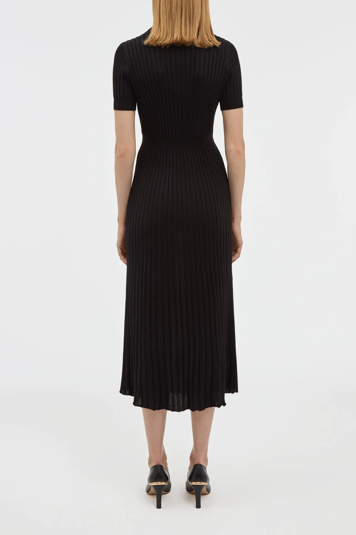 Lightweight Material Amor Knit Midi Dress in Black Cashmere Silk