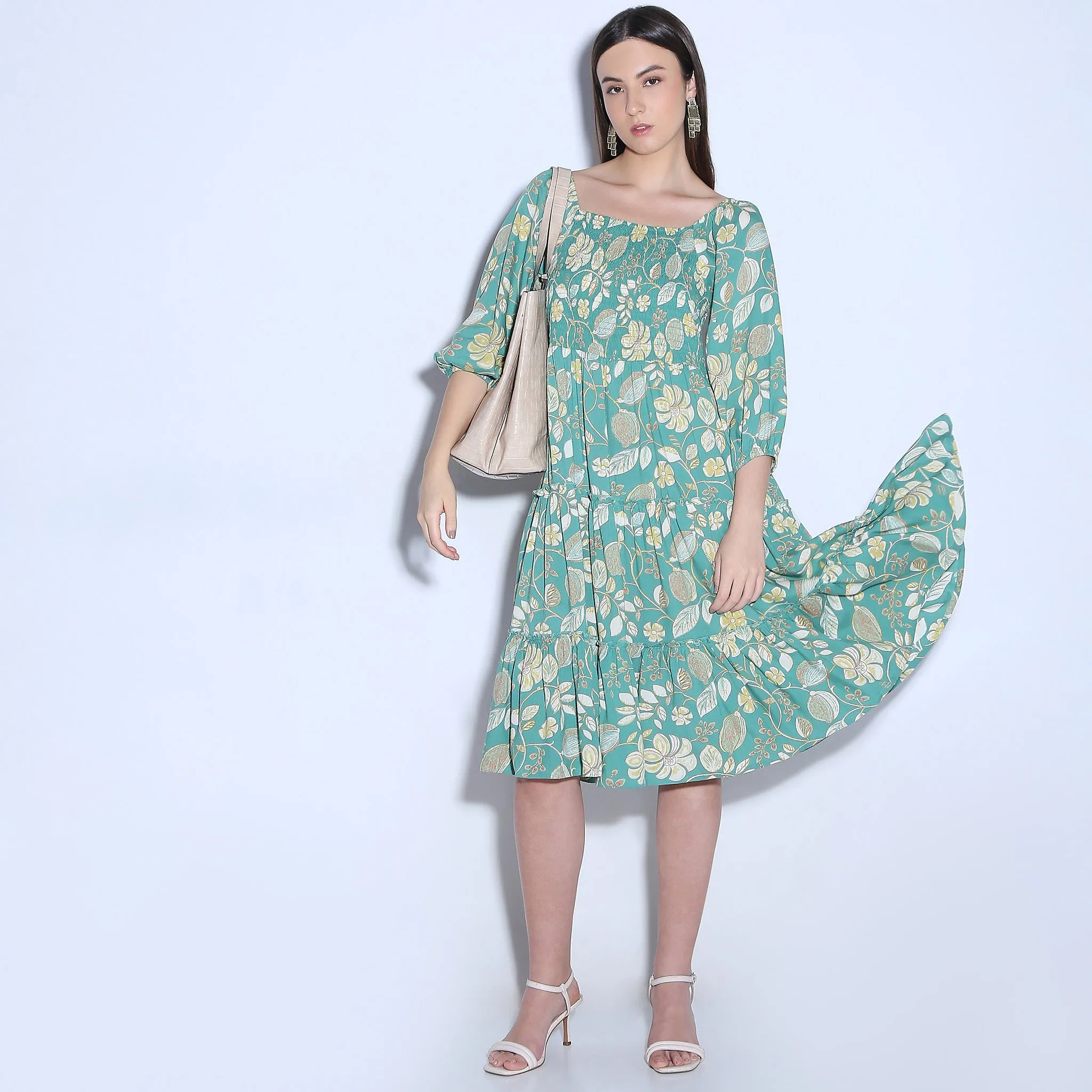 AntiClingFabric Flare Fit Printed Dress