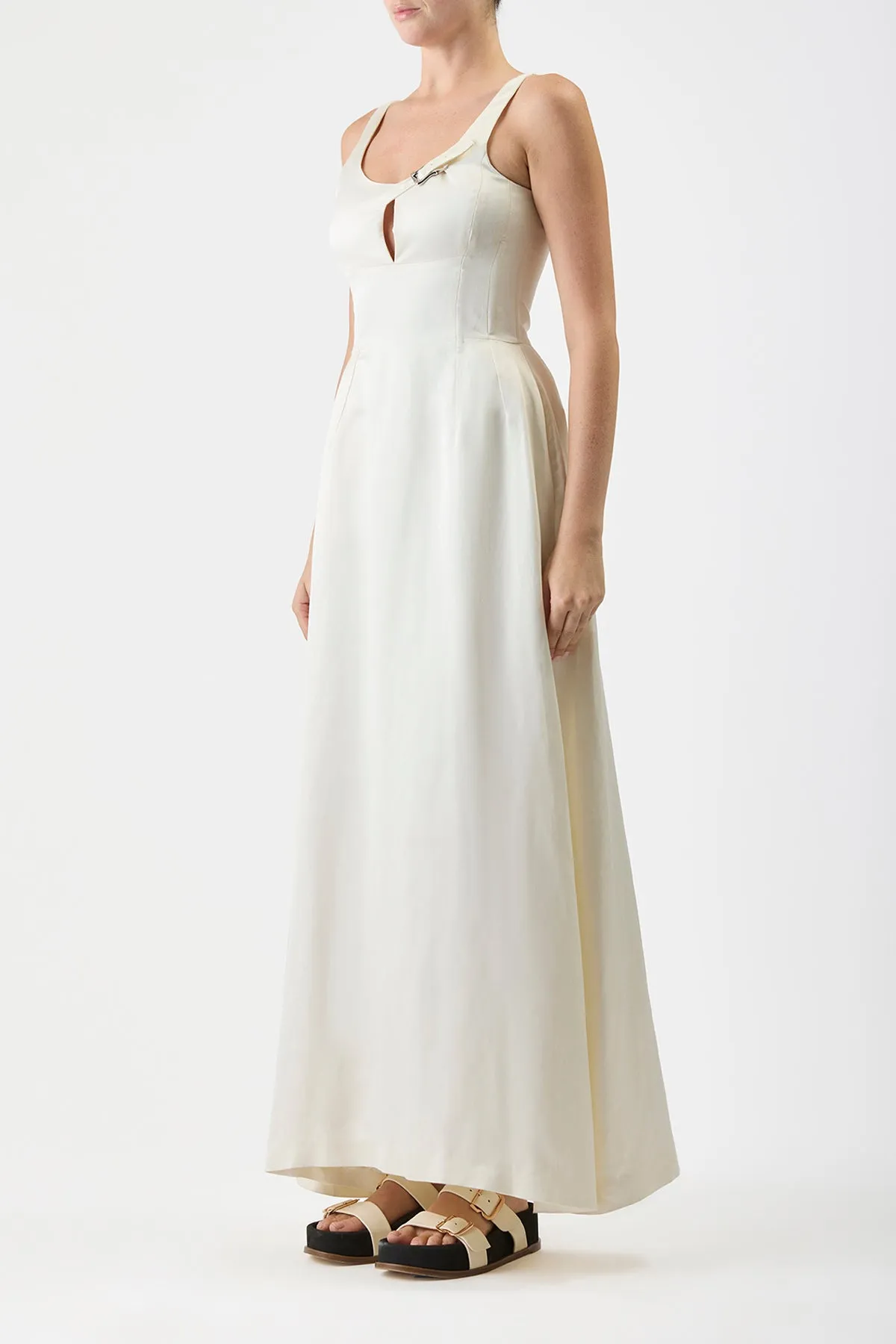SlipResistantWaistband Sven Maxi Dress in Ivory Silk Linen Satin