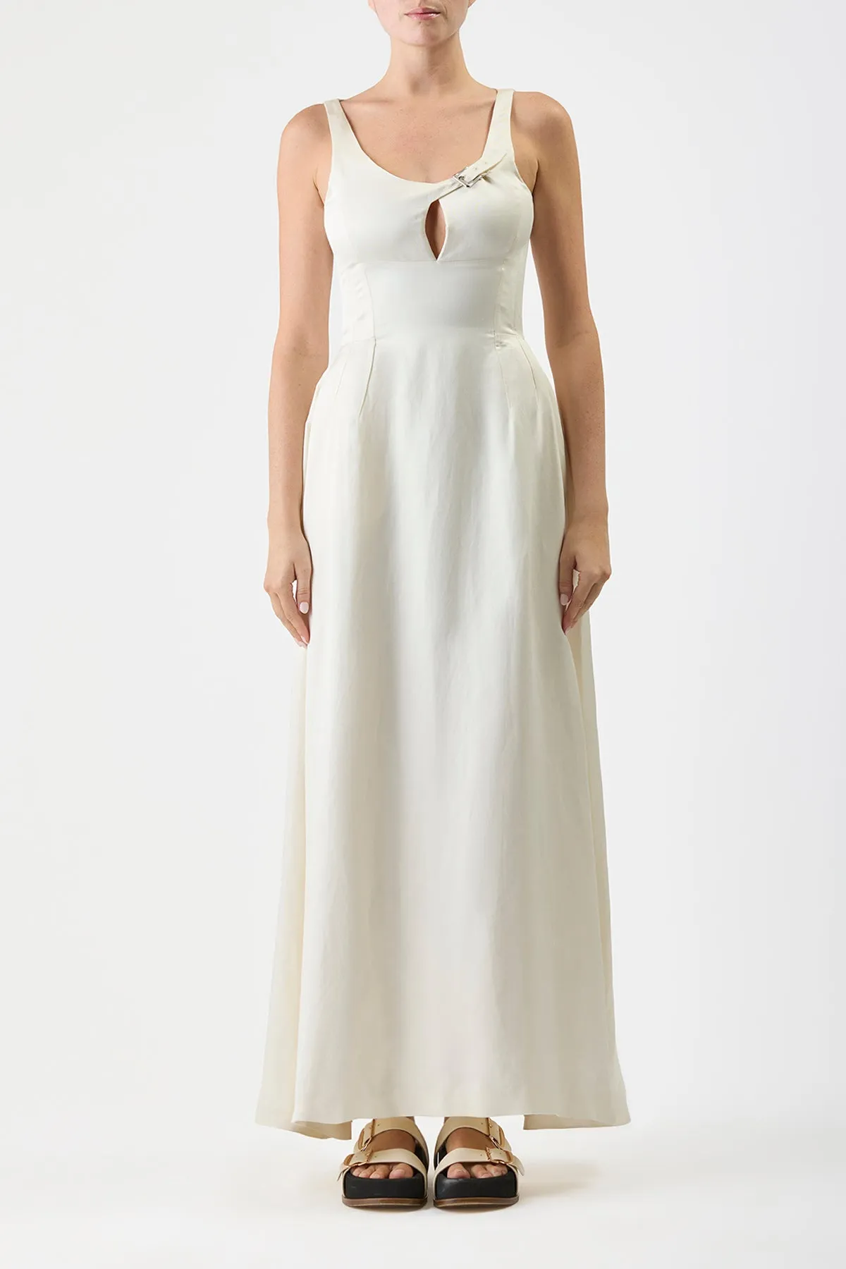 PillingResistant Sven Maxi Dress in Ivory Silk Linen Satin