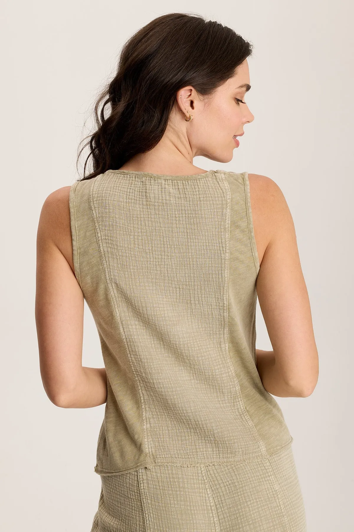 HighCollar Style Kirkley Gauze/Jersey V-Neck Tank