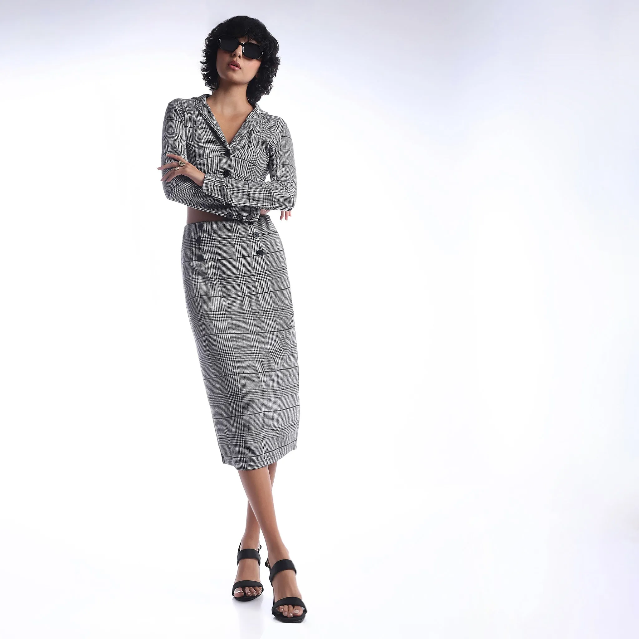 PillingResistant Slim Fit Houndstooth High Rise Skirt