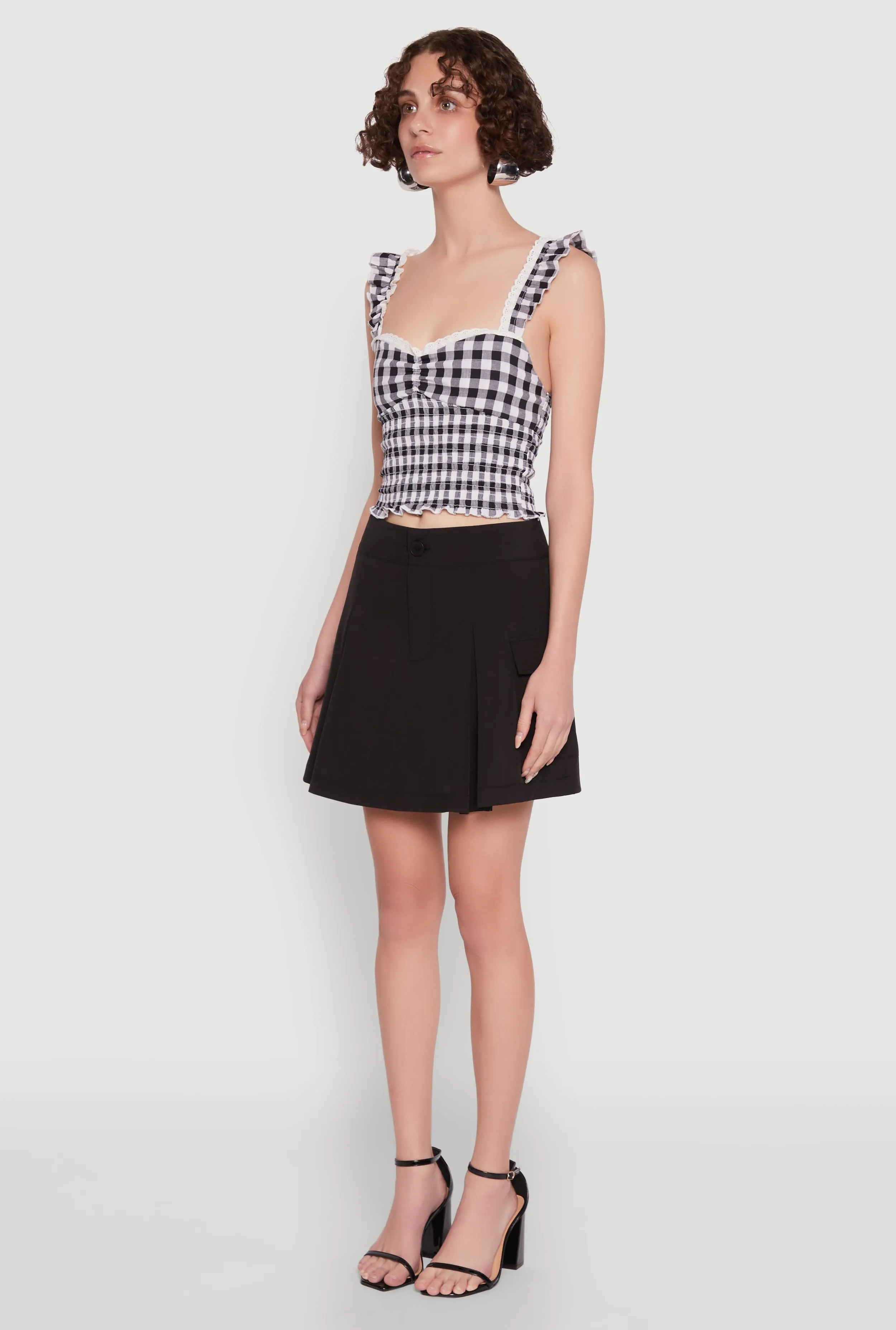 Trendy High Waisted Pleated Skort with Cargo Pockets Neutrals Only