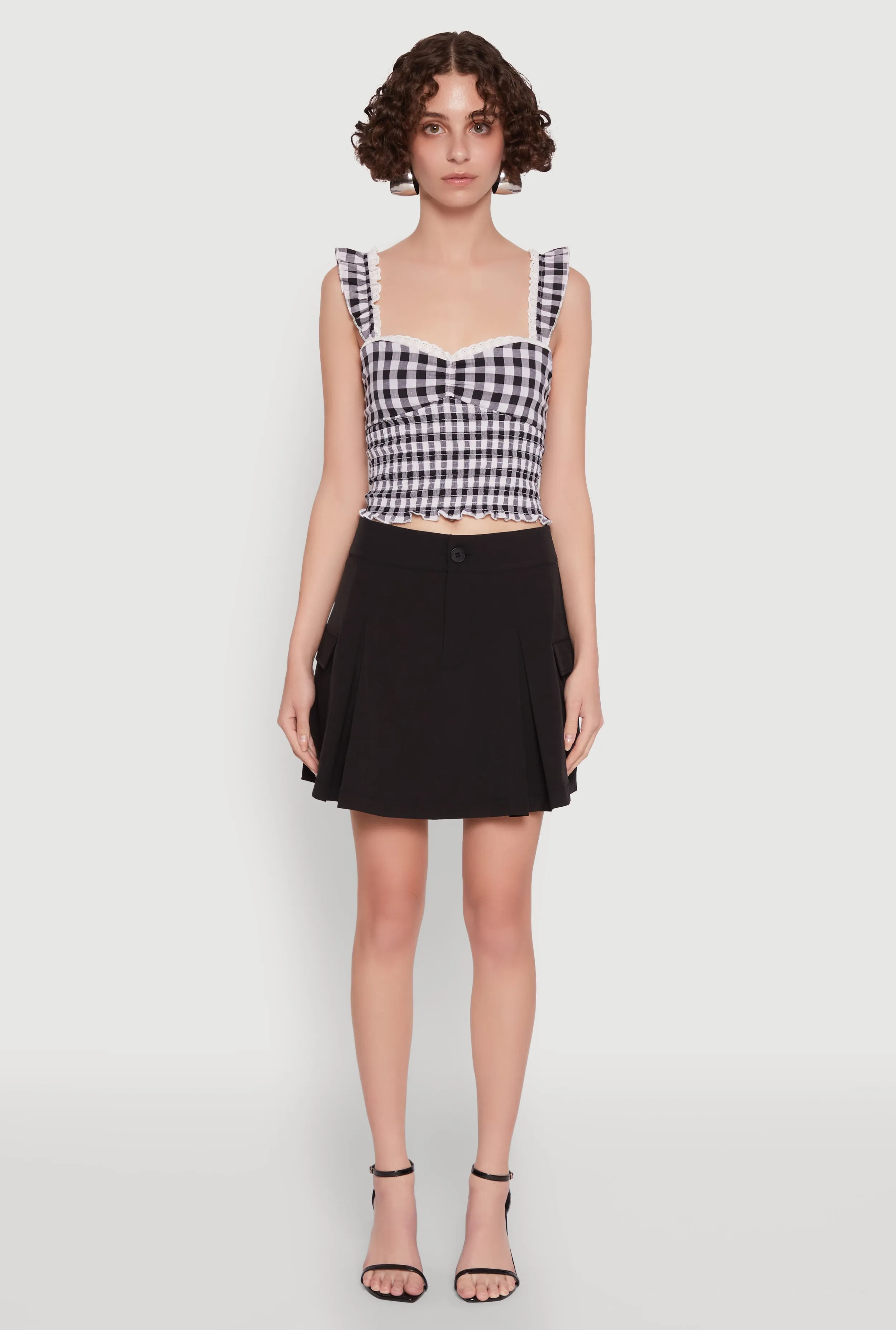 Trendy High Waisted Pleated Skort with Cargo Pockets Knitted Fabric