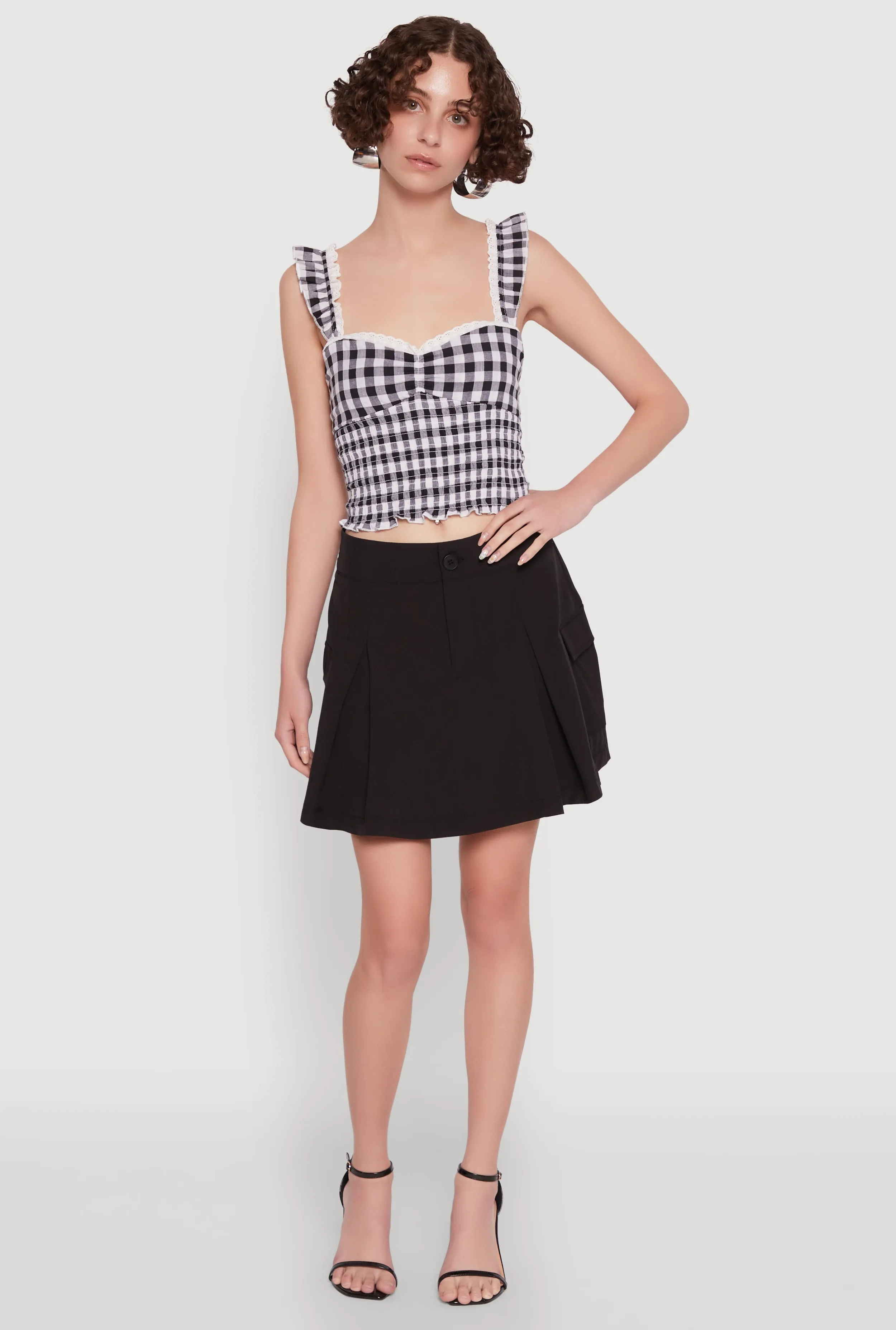 Flexible Motion Trendy High Waisted Pleated Skort with Cargo Pockets