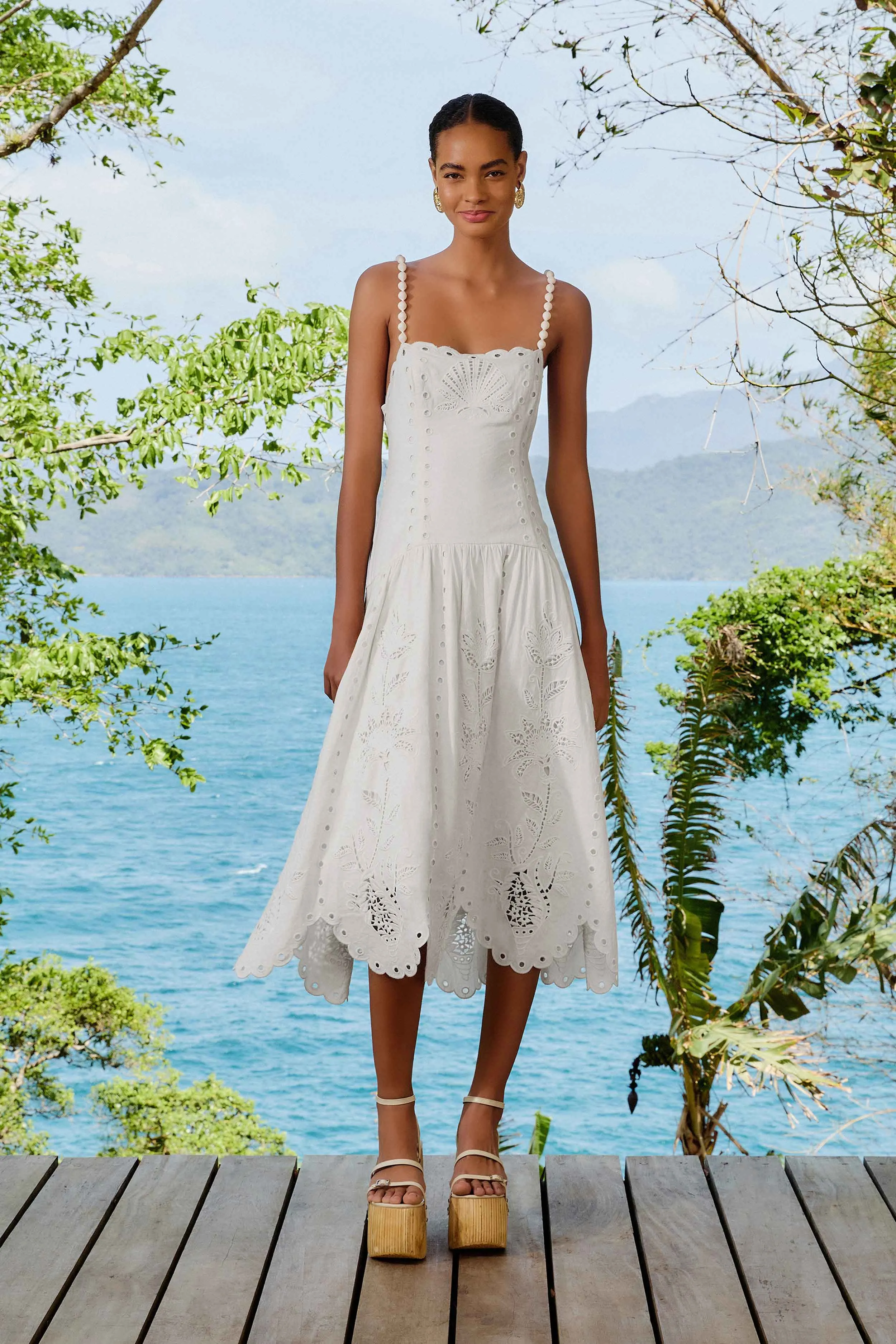 Polished Look Off-White Richelieu LENZING? ECOVERO? Euroflax? Midi Dress