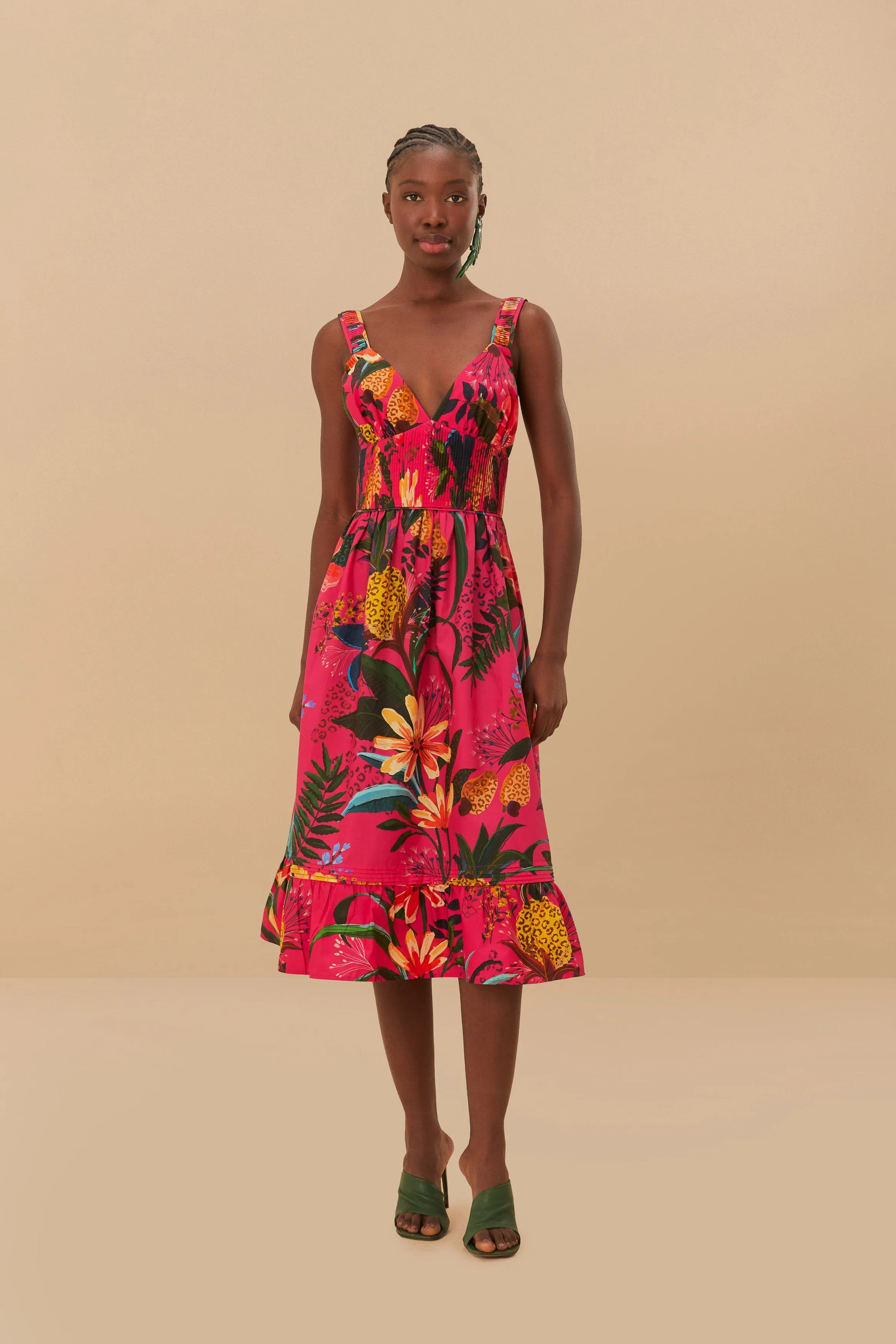 Leopard Flowers Pink Midi Dress chic aesthetic