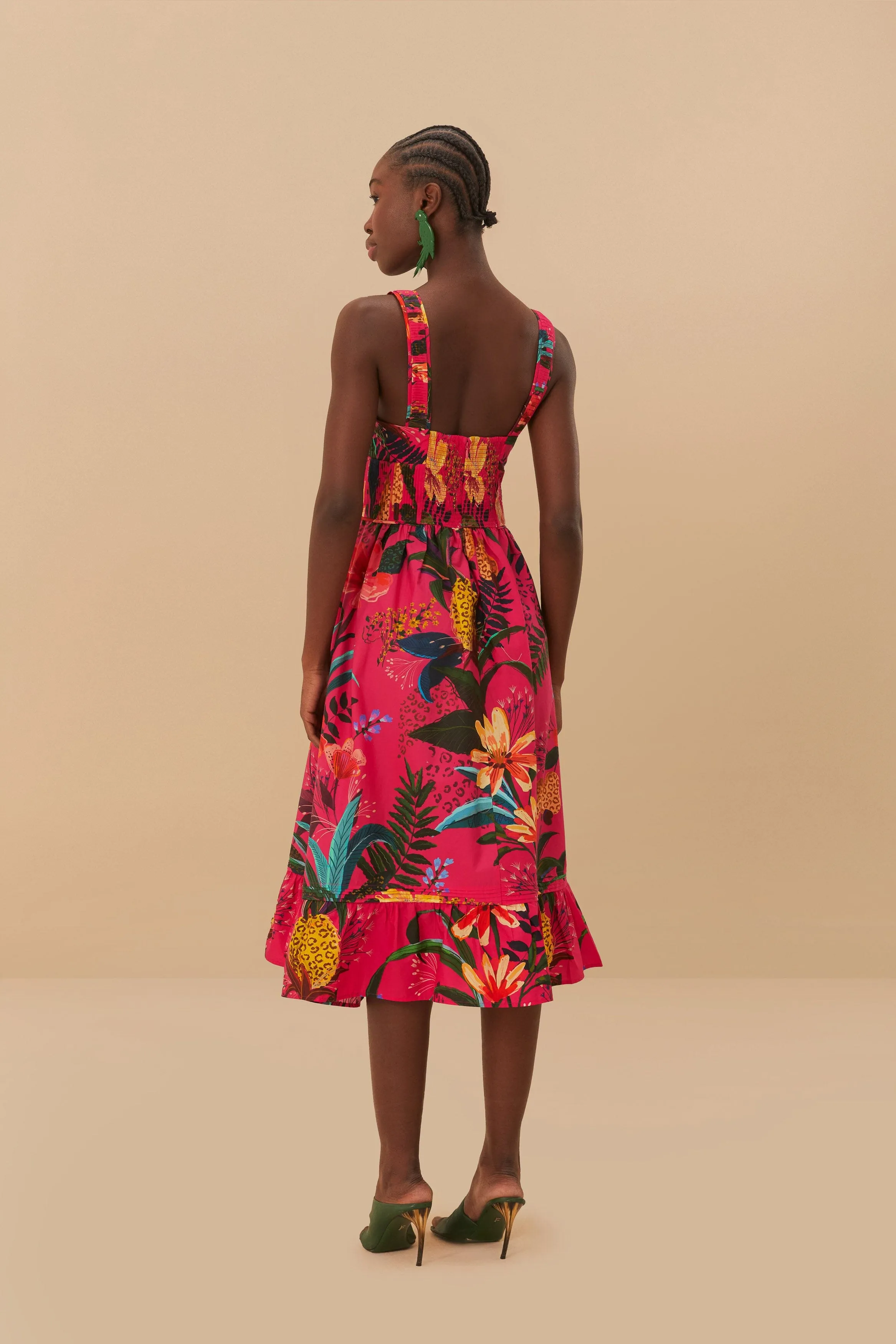 american casual Elegant knee-length dress Leopard Flowers Pink Midi Dress