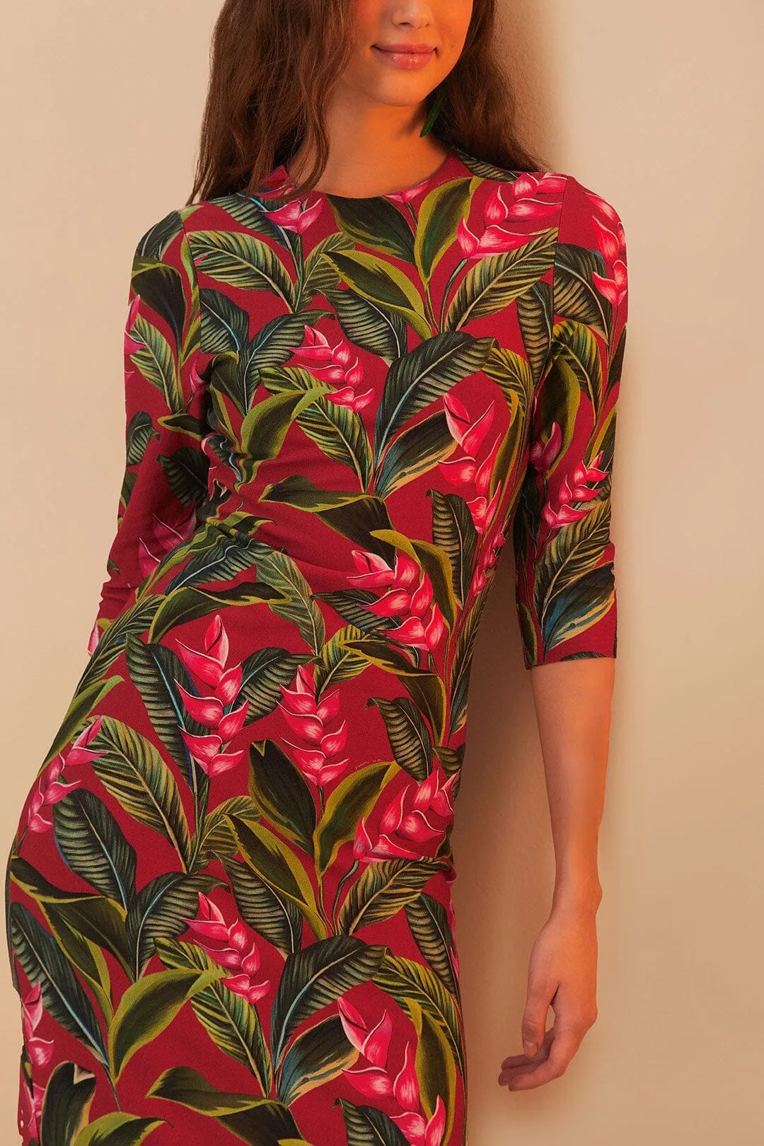 Machine washable Red Dream Garden Jersey Midi Dress