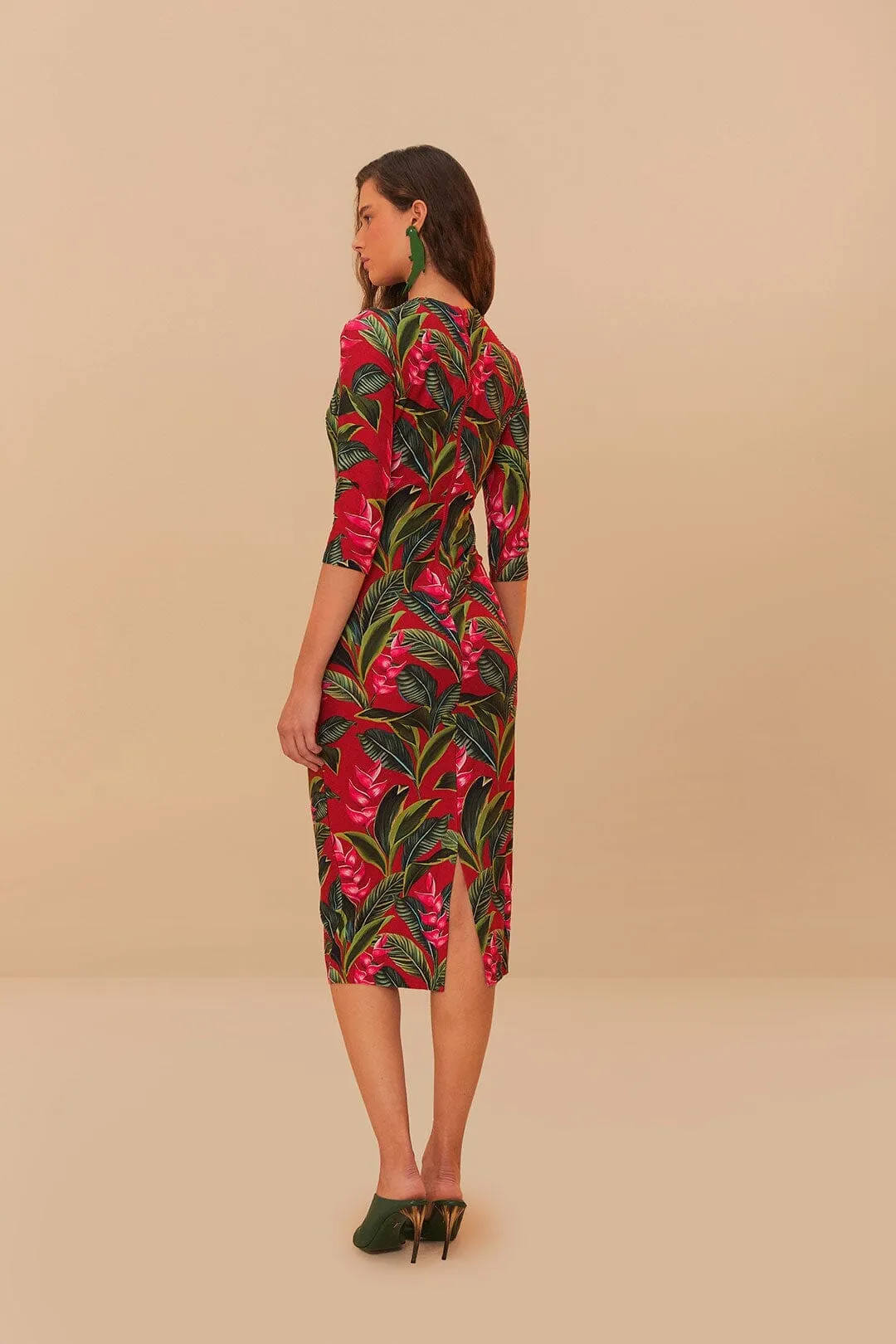 Red Dream Garden Jersey Midi Dress Orbit Light Theatre Time