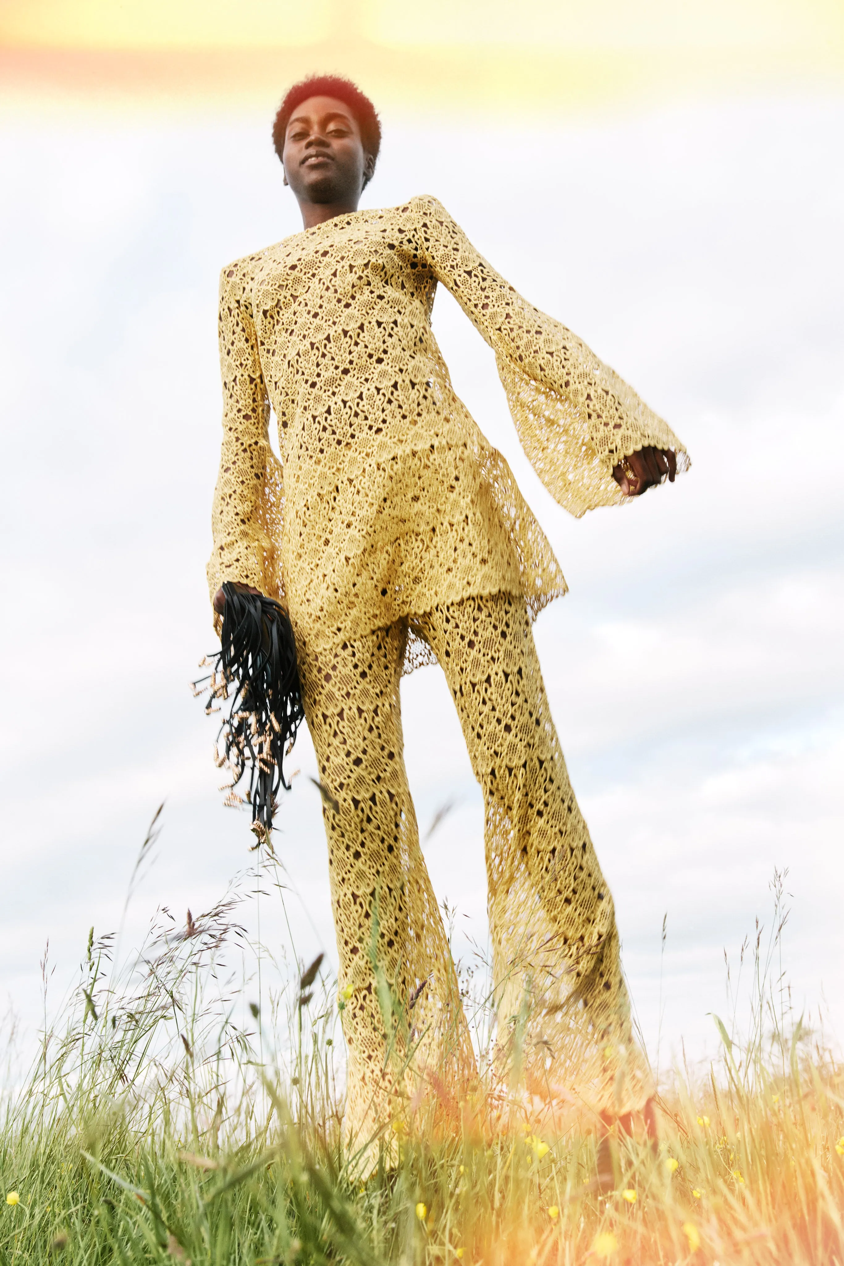 Archie Mini Dress with Lining in Gold Silk Macrame Lace Flow Core