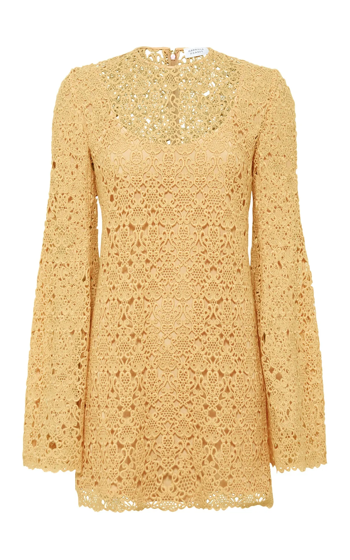 Archie Mini Dress with Lining in Gold Silk Macrame Lace Zoom Proper Push Edge
