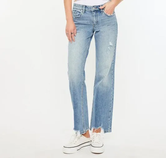 Spark Mood Ice Fit Kan Can Midrise Slightly Distressed Straight
