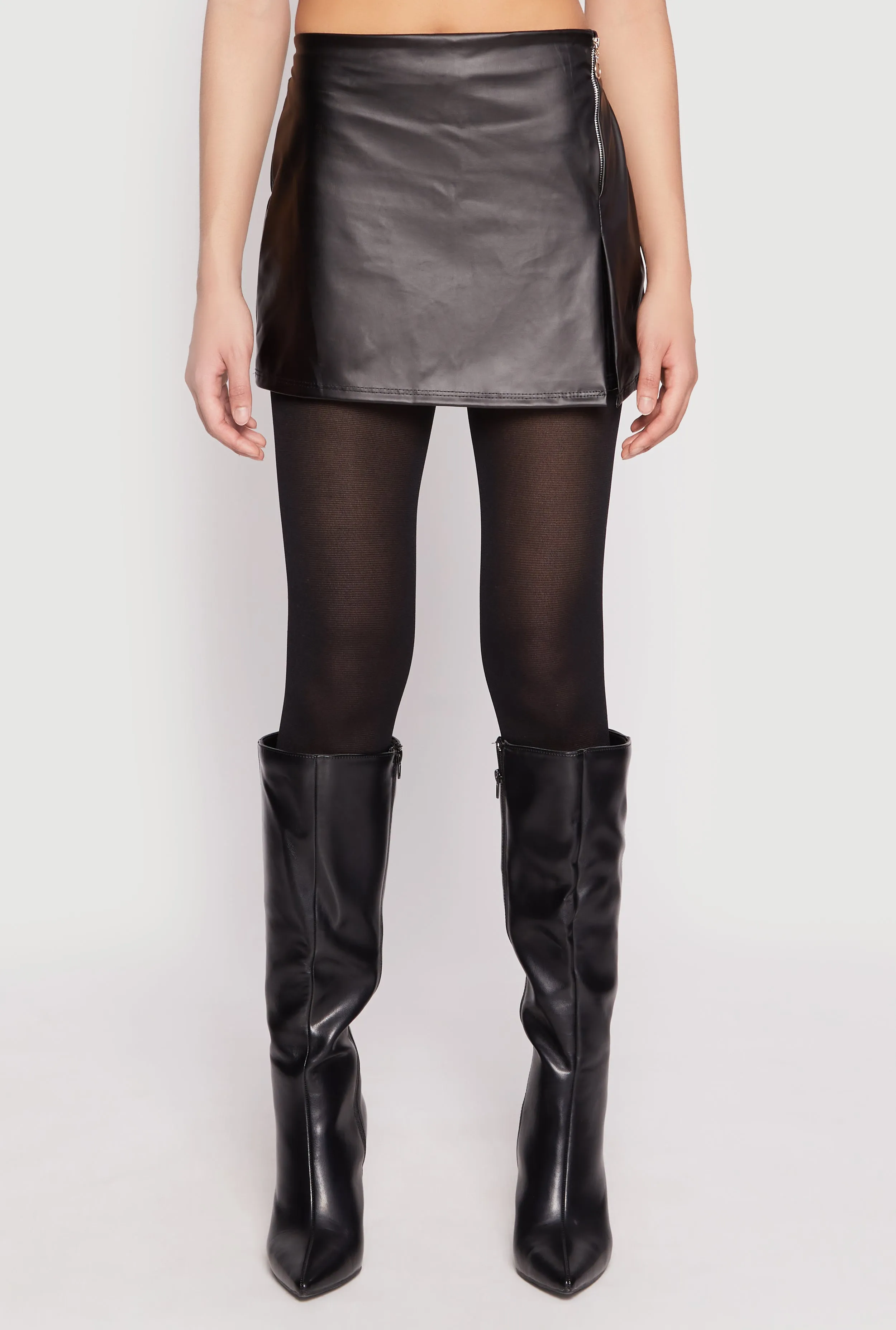 Faux Leather Side Zip Skort Sustainable Semi Sheer
