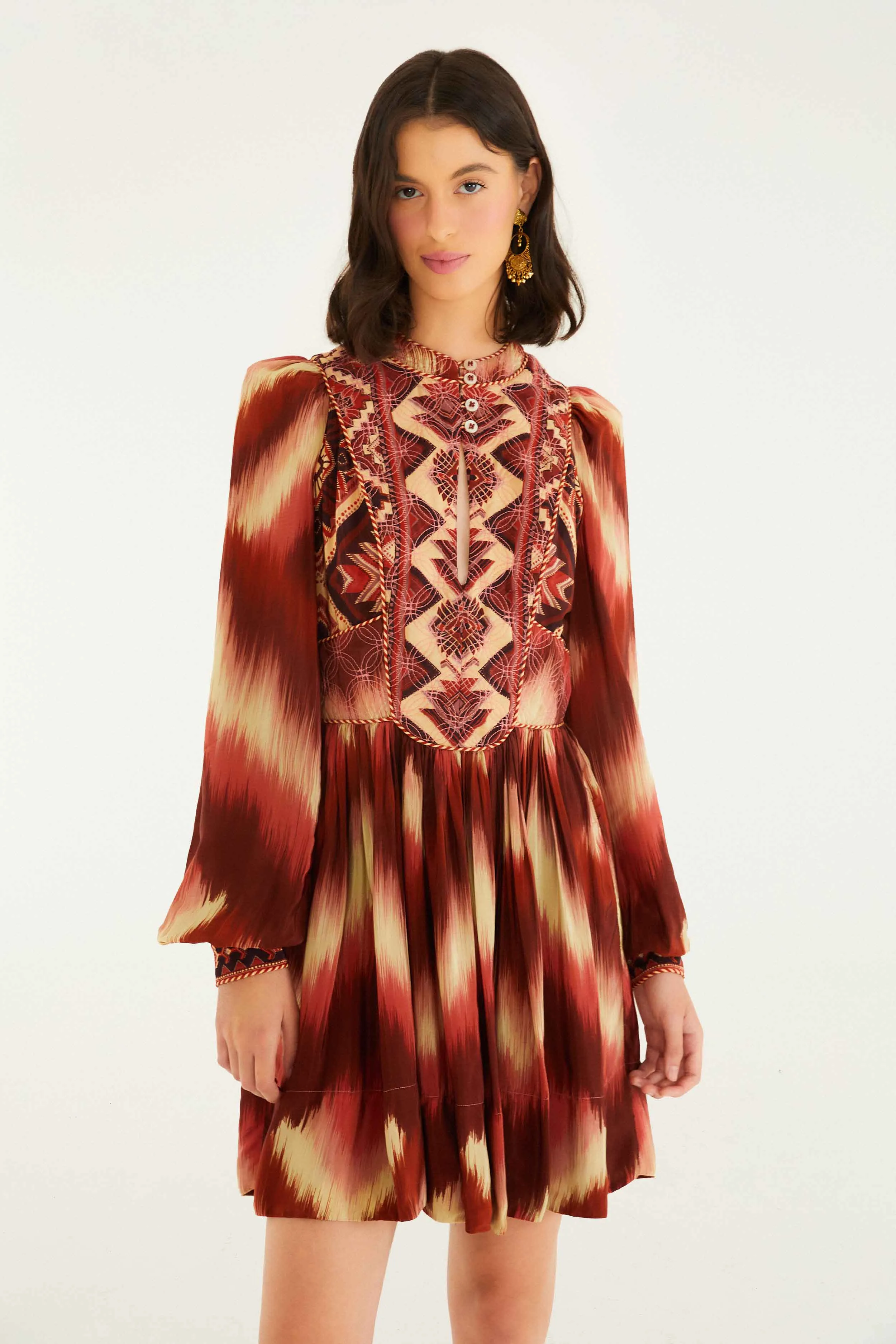 Red Amanda Stripes Tapestry Quilted Mini Dress Wrinkle Free Fabric