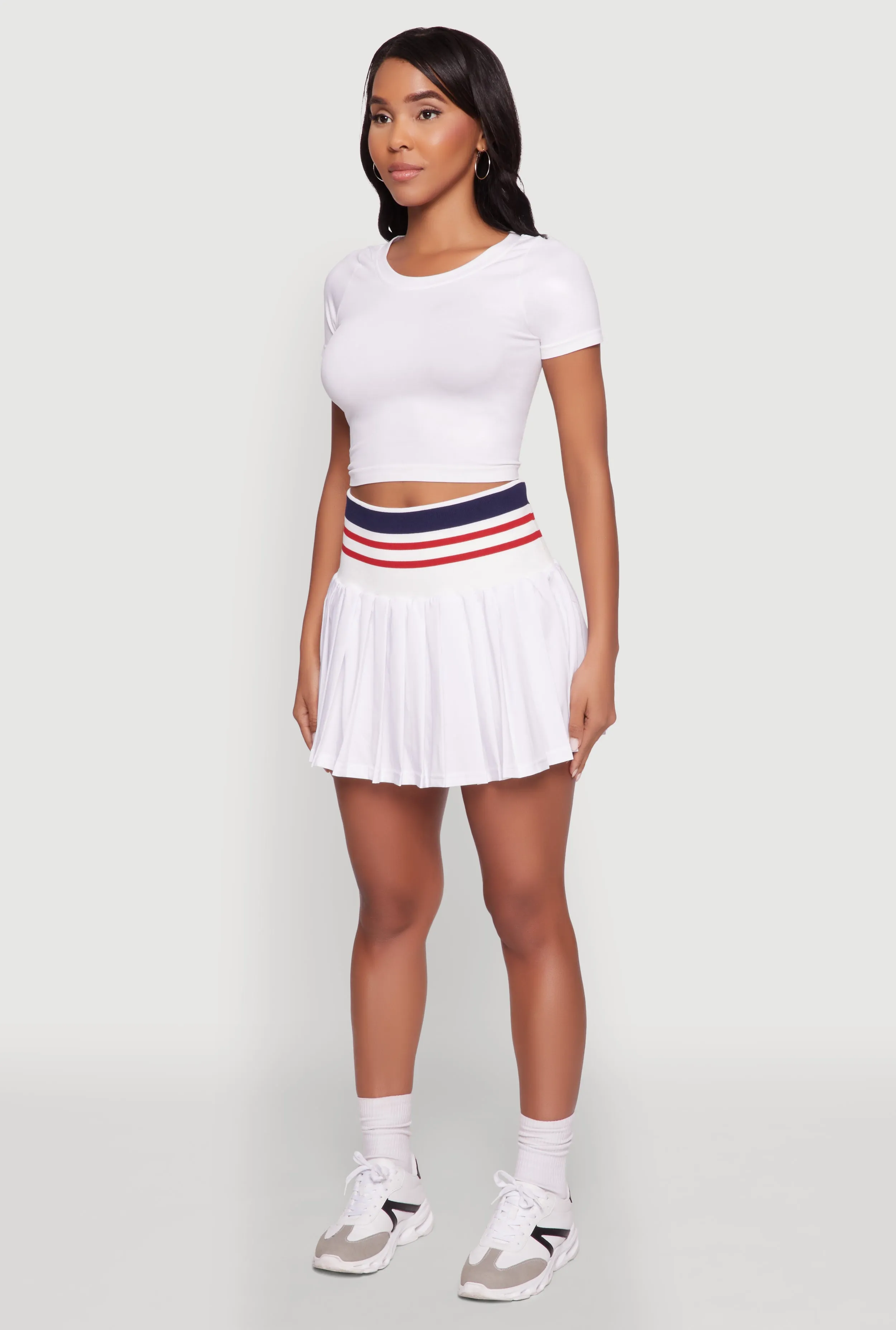 Trendy High Waist Contrast Trim Pleated Mini Skirt Soft Touch