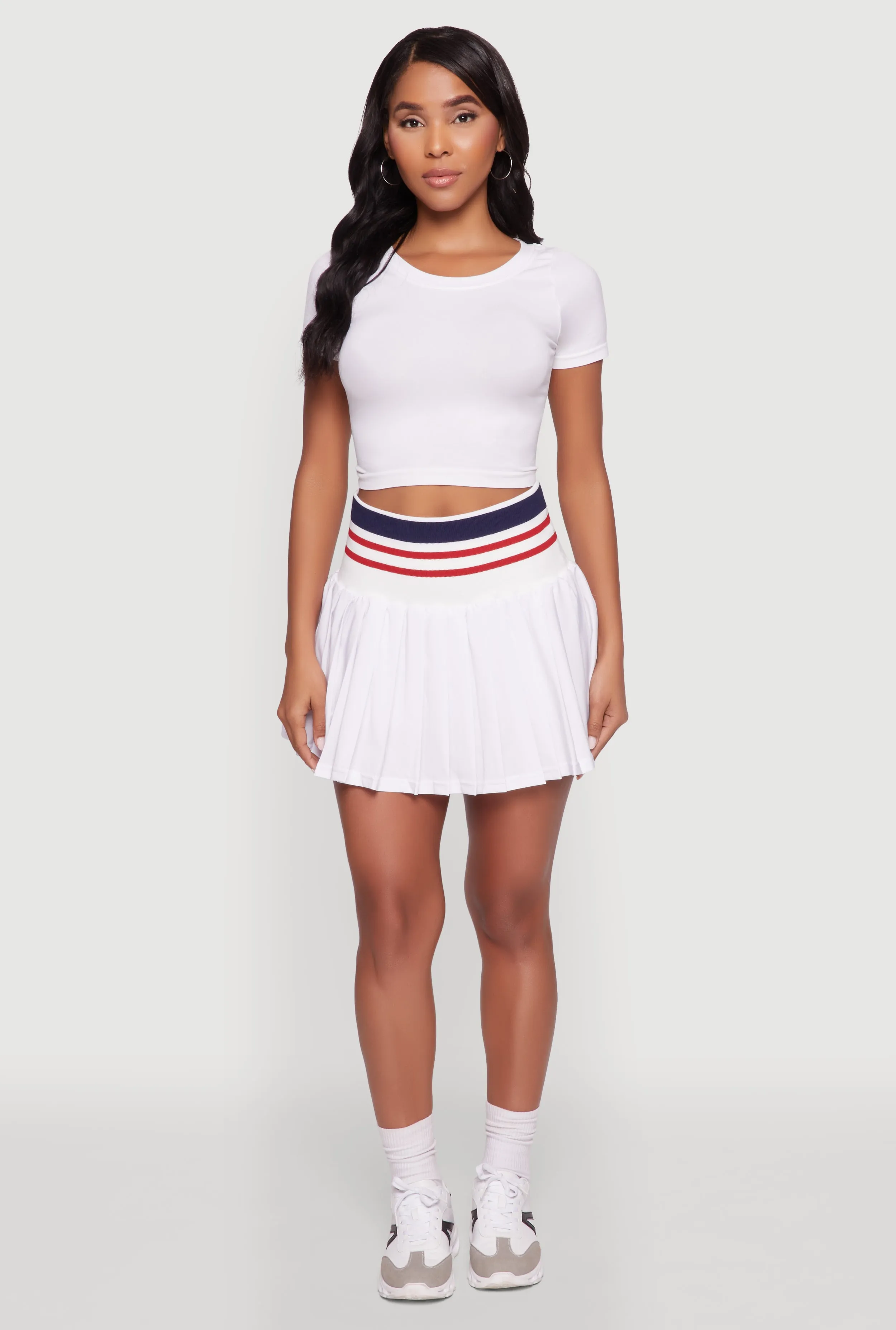 Water resistant coating Smooth Cut Trendy High Waist Contrast Trim Pleated Mini Skirt