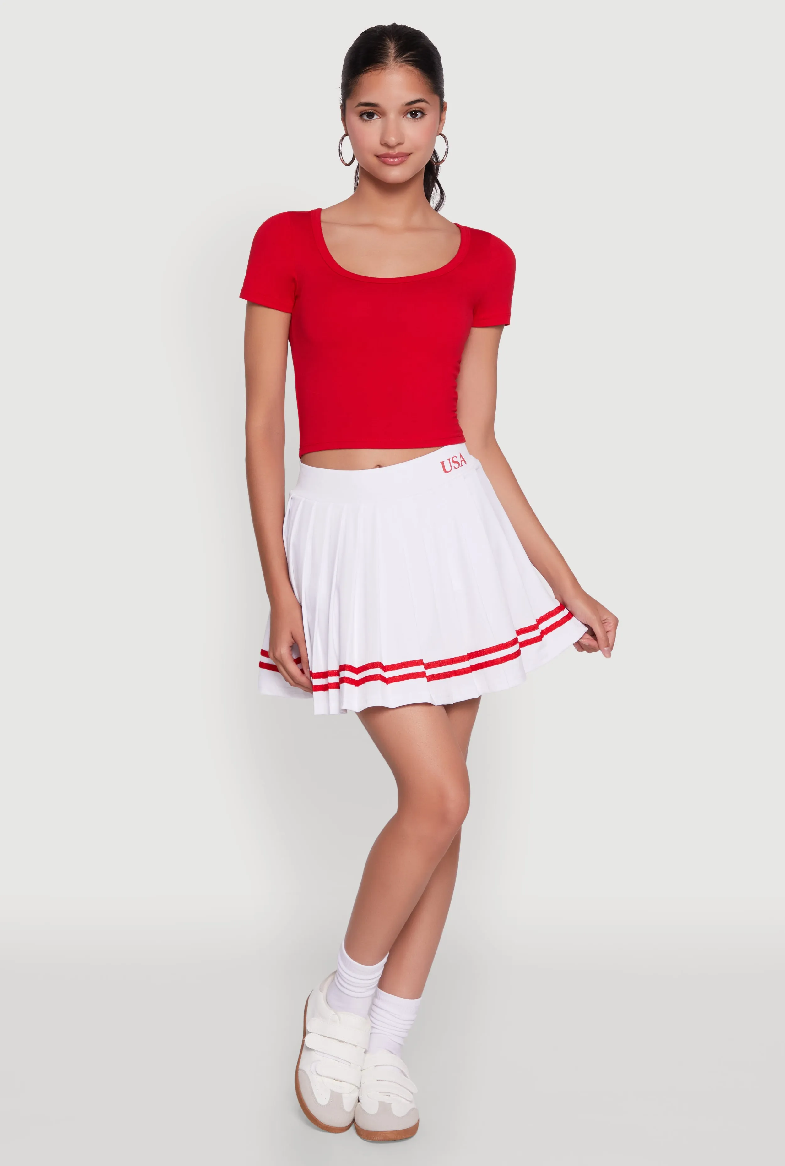 Varsity Stripe Graphic High Waisted Pleated Skirt Petite Fit Style Vibes