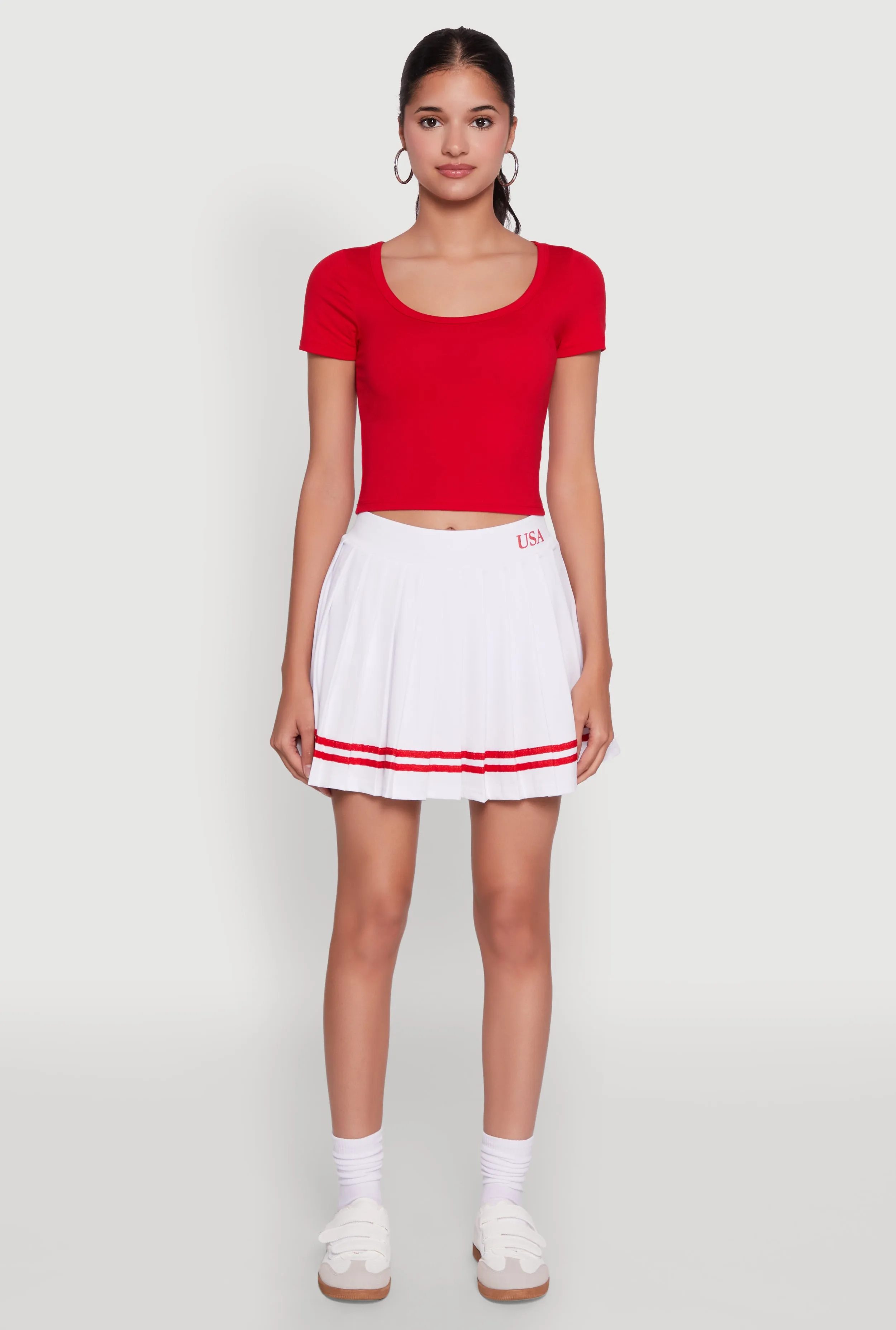 Varsity Stripe Graphic High Waisted Pleated Skirt Polished Style Slow Fashion