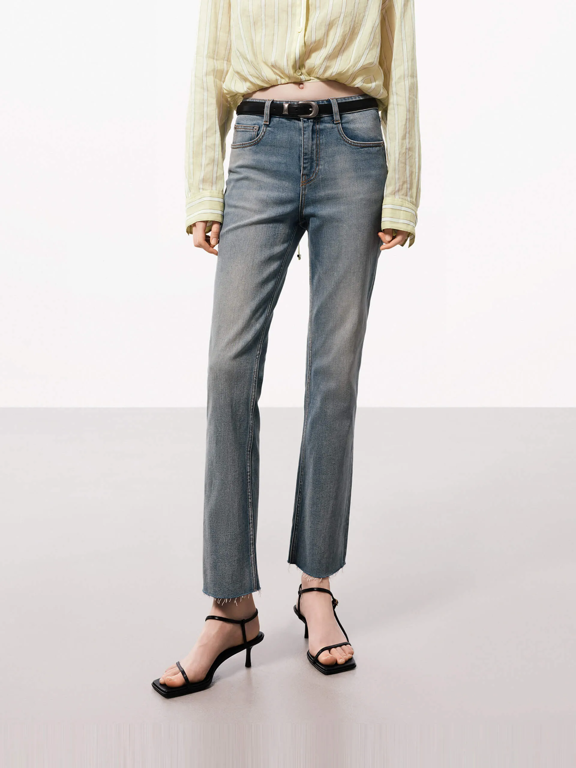 Cool Classic Easy Pairing Ankle Raw Detail Denim Jeans