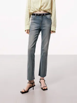 Weekend Style Rainy Day Ankle Raw Detail Denim Jeans