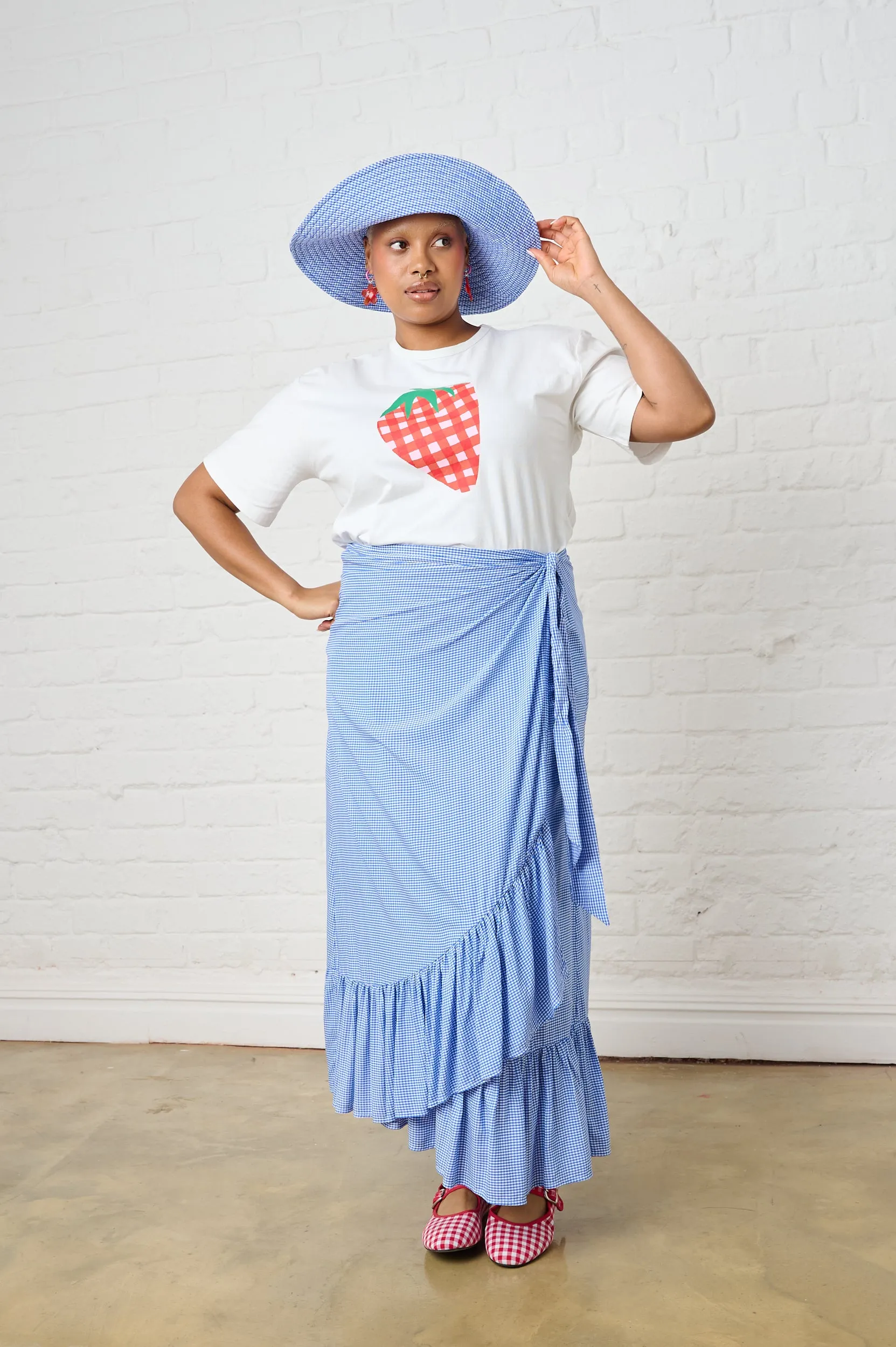 Everyday Style Ruffle Wrap Skirt in Mini Gingham