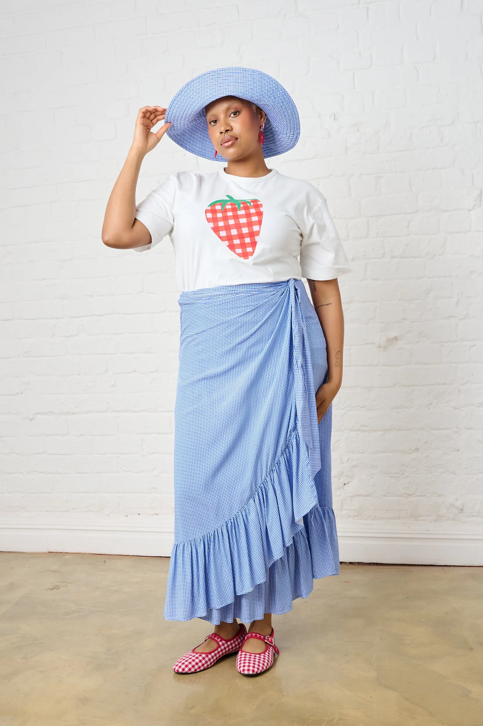 Ruffle Wrap Skirt in Mini Gingham investment piece