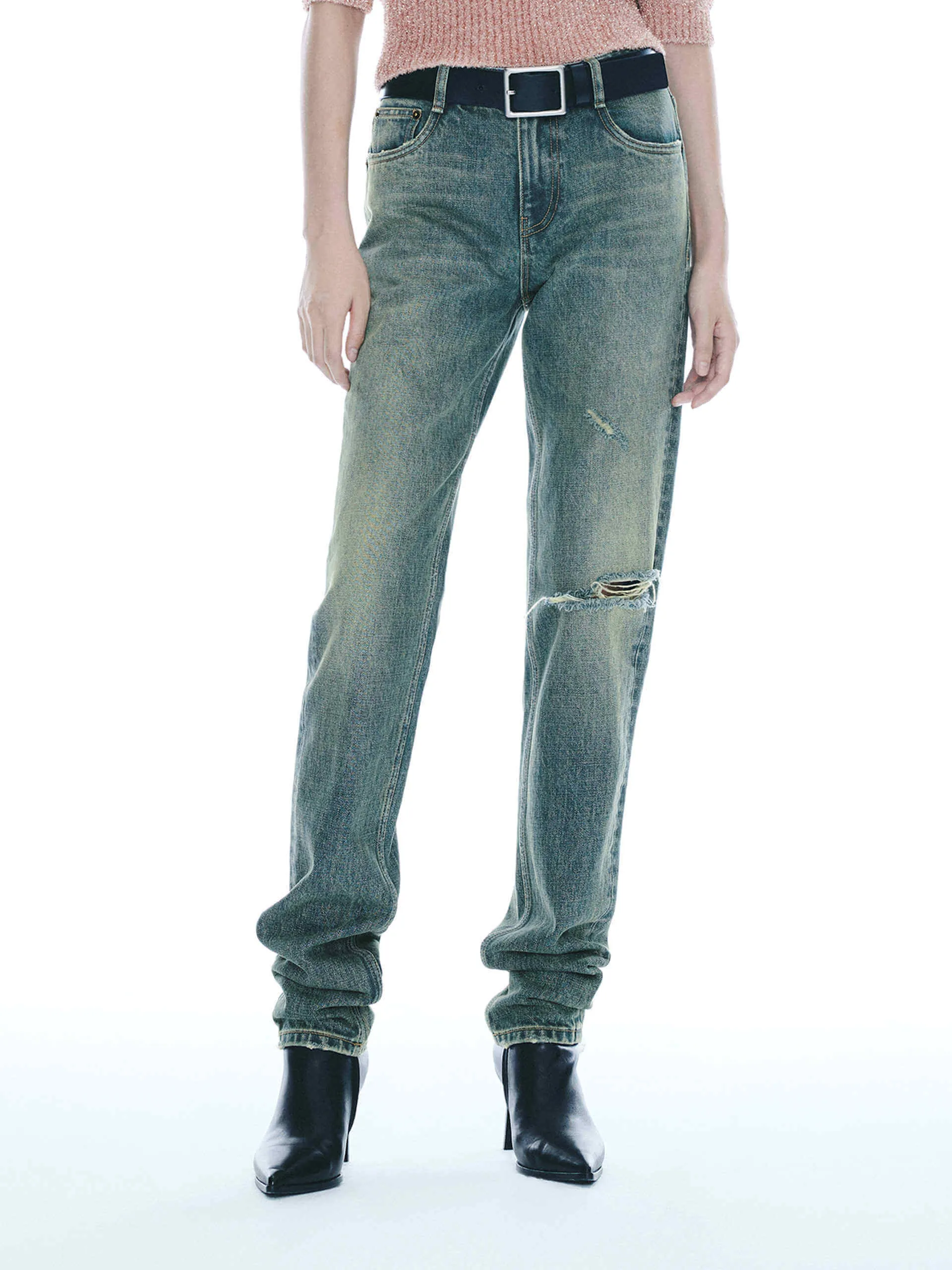 Straight Leg Destroyed Jeans Minimalist Pocket Design Soft Aesthetic