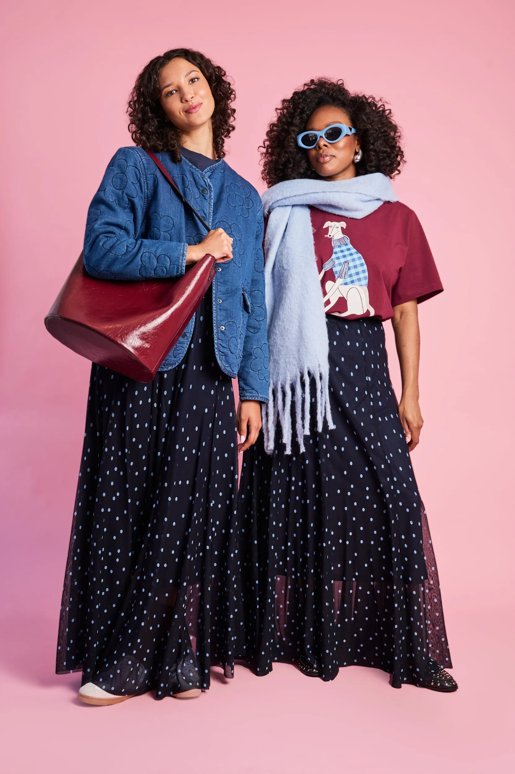 Cashmere Touch Panelled Lined Mesh Skirt in Blue Spot