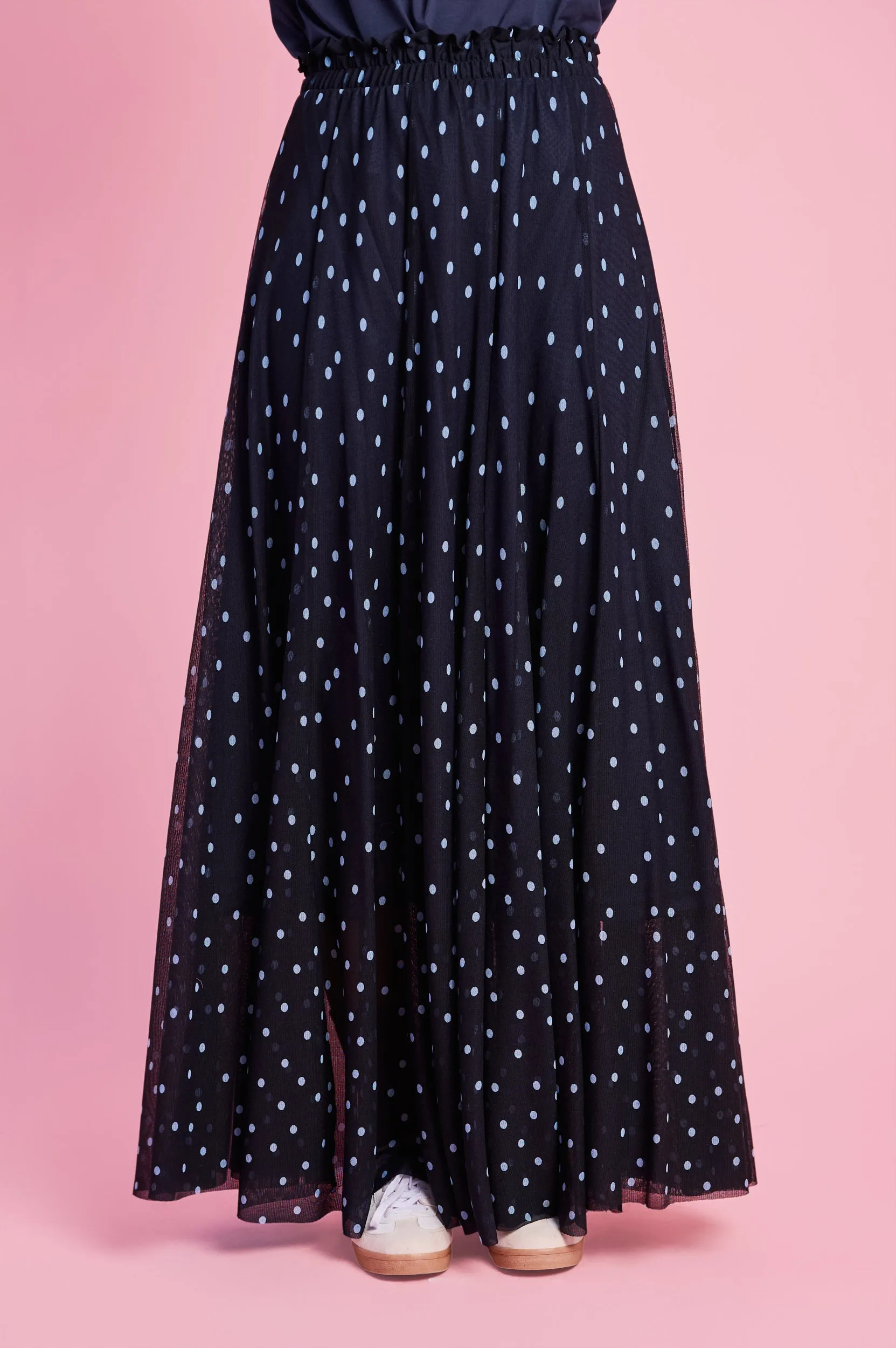 Panelled Lined Mesh Skirt in Blue Spot Fresh Energy Limited Quantity