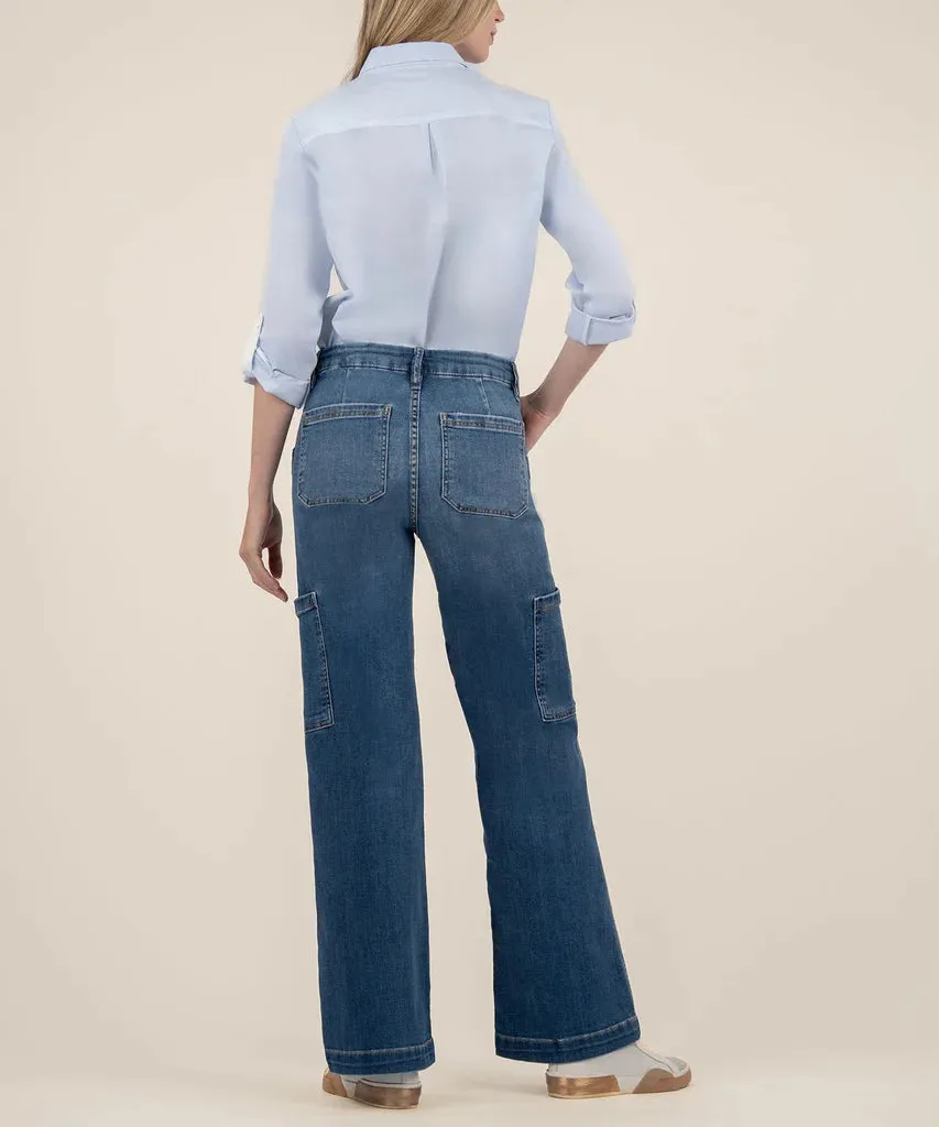 KUT Jodi High Rise Wed Leg Cargo Pocket Jeans Hygienic Finish