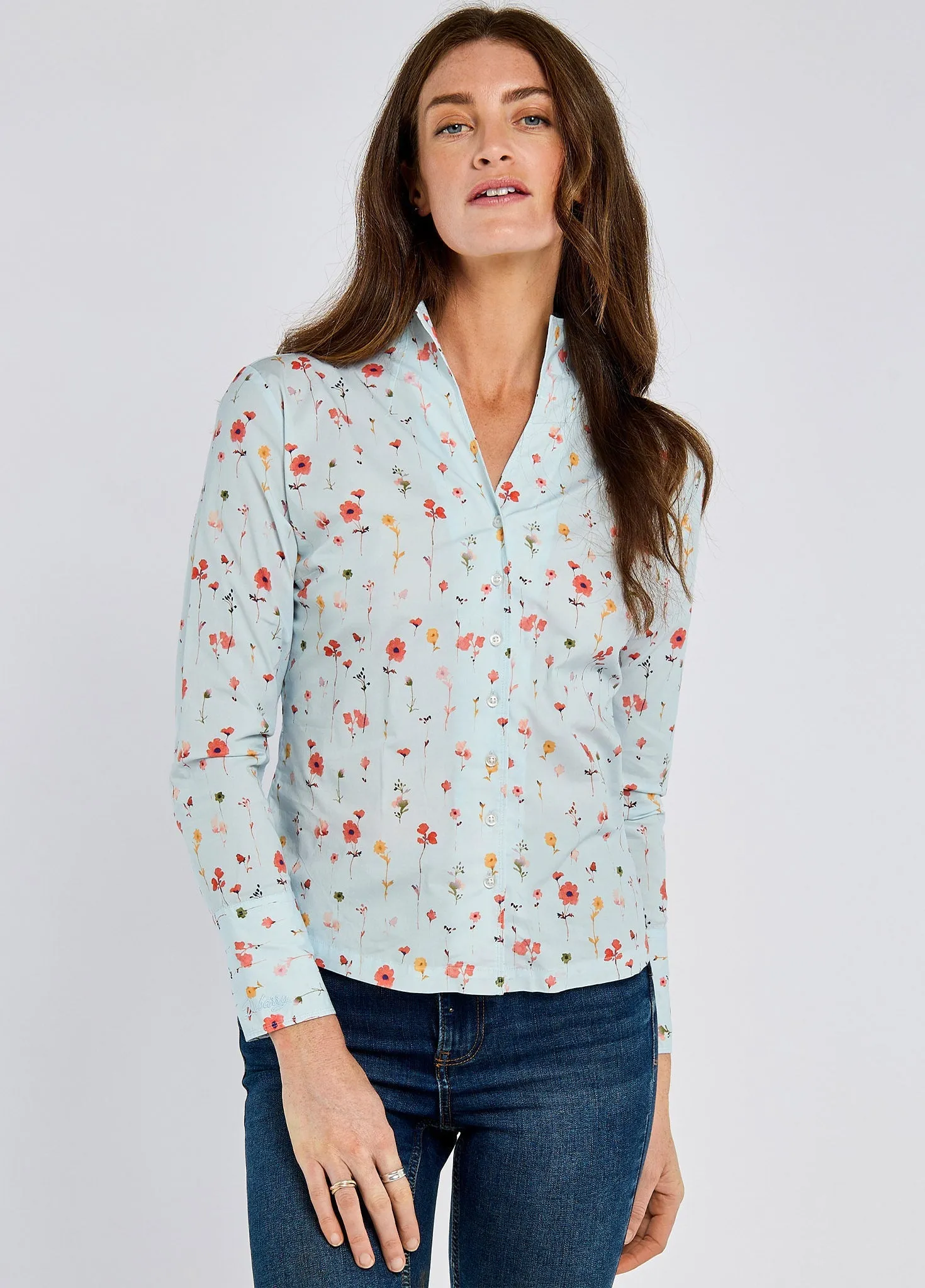 NonIrritating Star Mood Fuchsia Women's printed long-sleeve shirt - pale blue