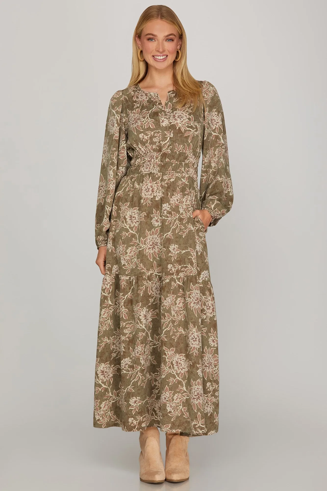 Heroine Glow SnagProofMaterial Olive Floral Dress
